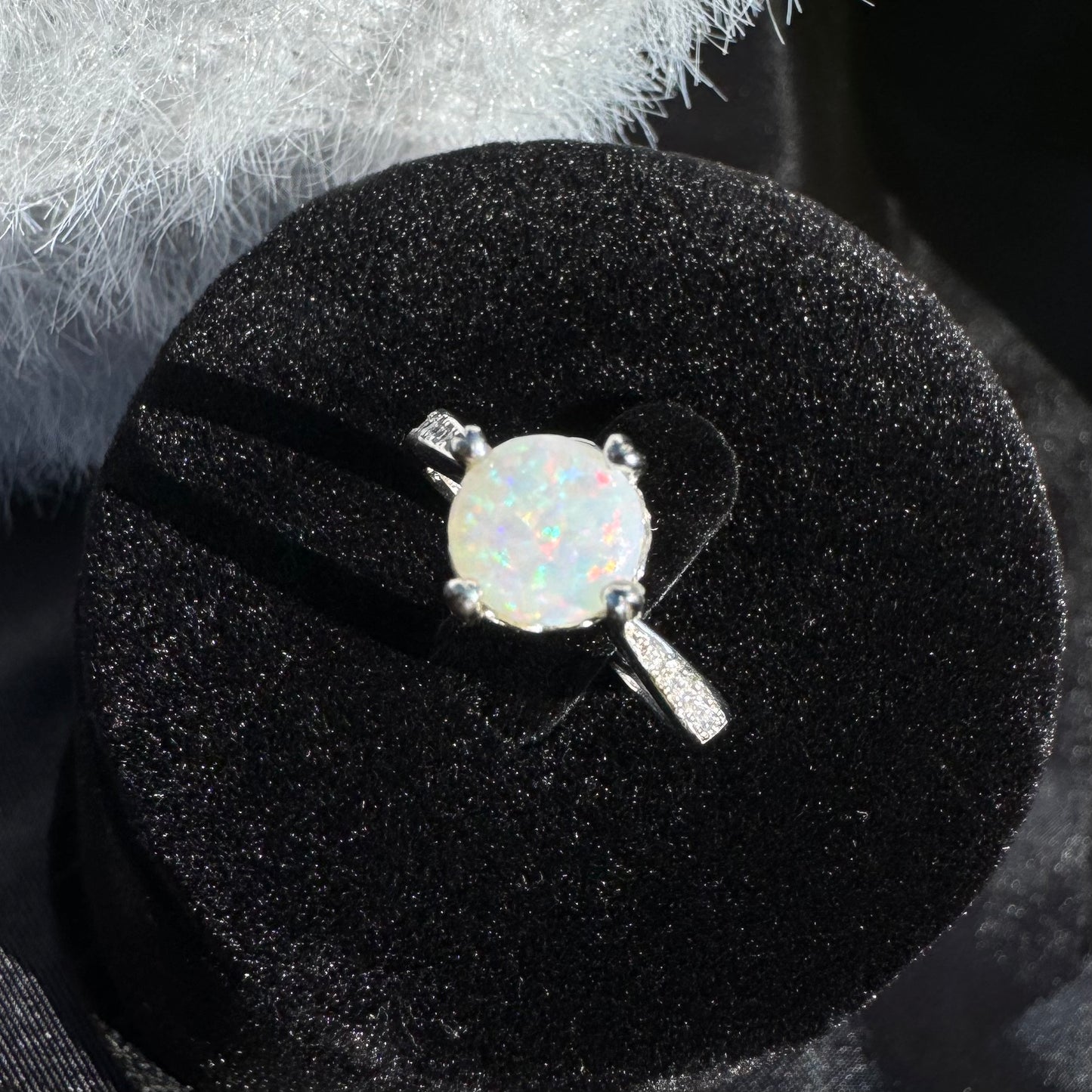 Handcrafted 0.9ct Solid Coober Pedy Opal and Cubic Zirconia Sterling Silver Ring