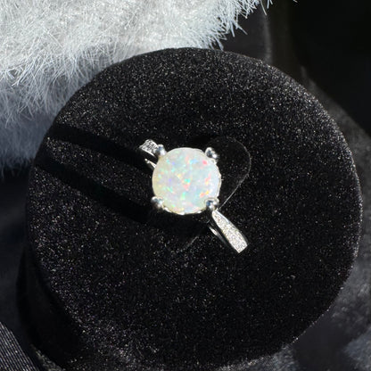 Handcrafted 0.9ct Solid Coober Pedy Opal and Cubic Zirconia Sterling Silver Ring