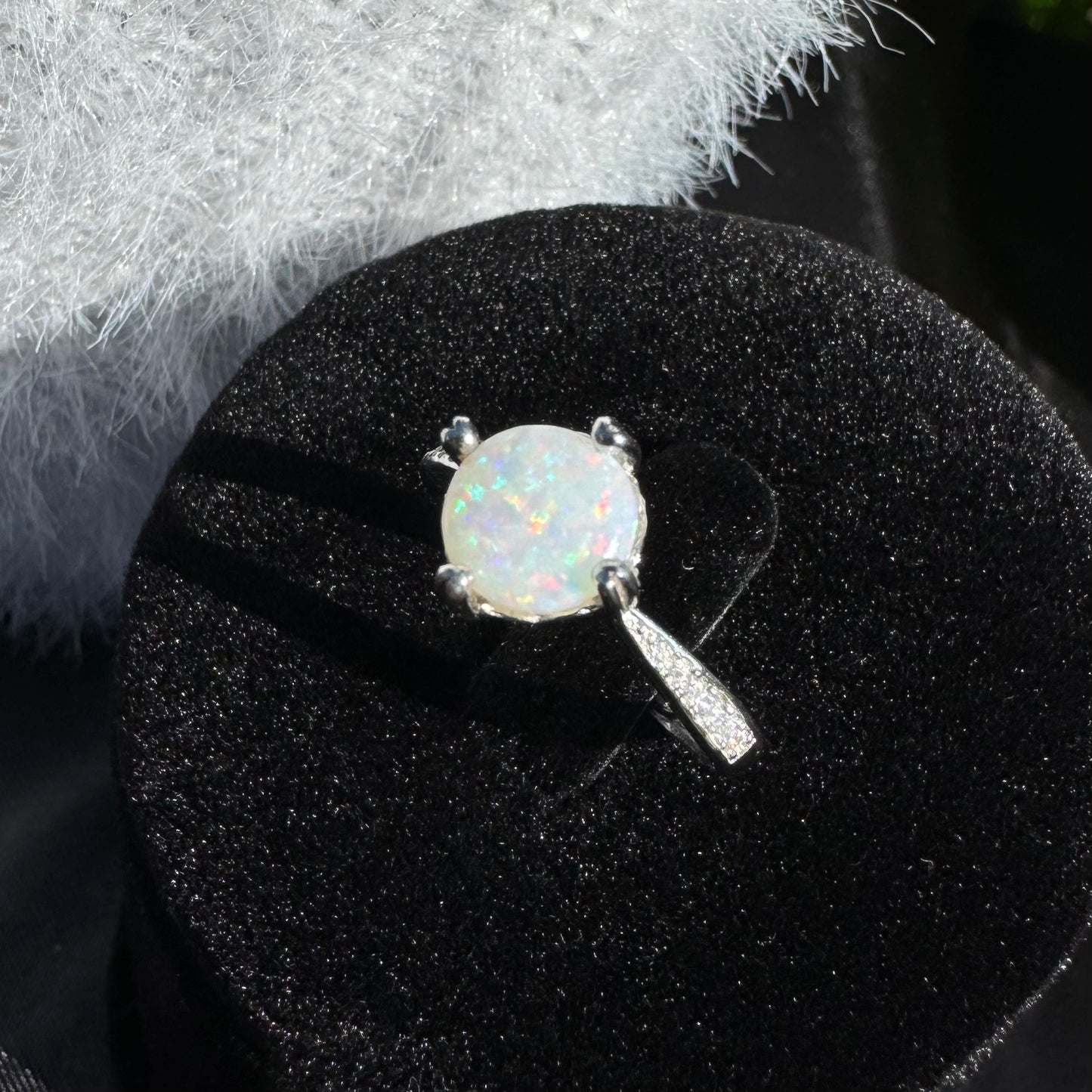 Handcrafted 0.9ct Solid Coober Pedy Opal and Cubic Zirconia Sterling Silver Ring