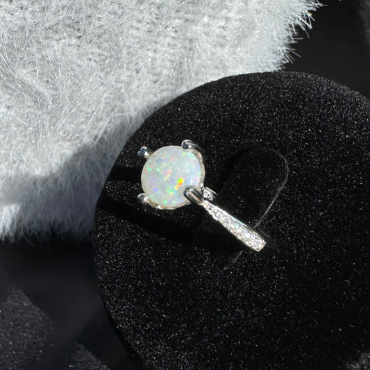 Handcrafted 0.9ct Solid Coober Pedy Opal and Cubic Zirconia Sterling Silver Ring