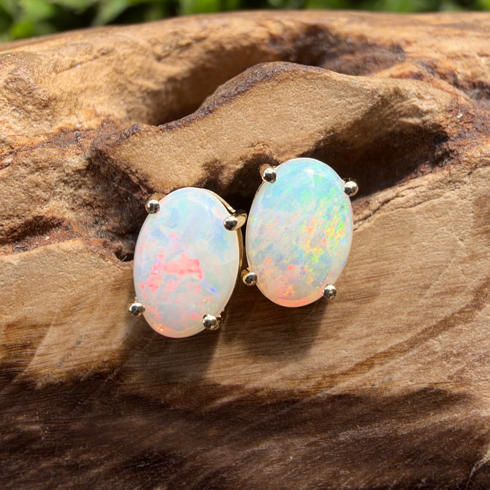 1.2ct Coober Pedy Opal Stud Earrings ~ 'Ballarat Golden Drops' | 9ct Yellow Gold | Solid Australian Opal