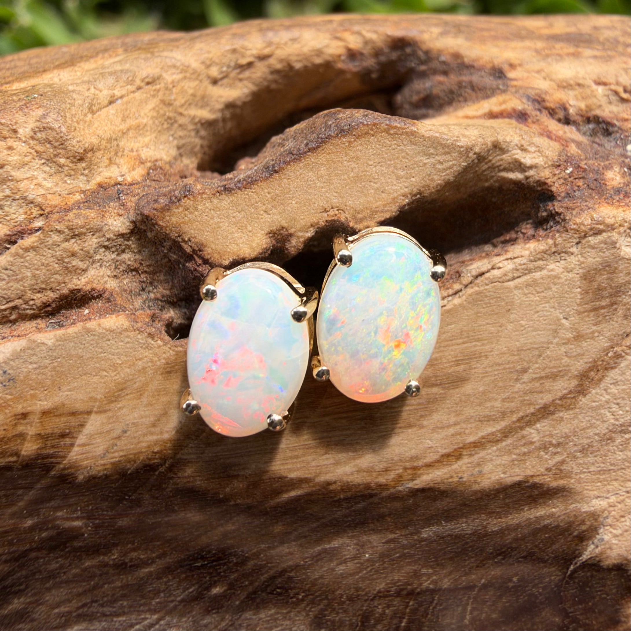 1.2ct Coober Pedy Opal Stud Earrings ~ 'Ballarat Golden Drops' | 9ct Yellow Gold | Solid Australian Opal