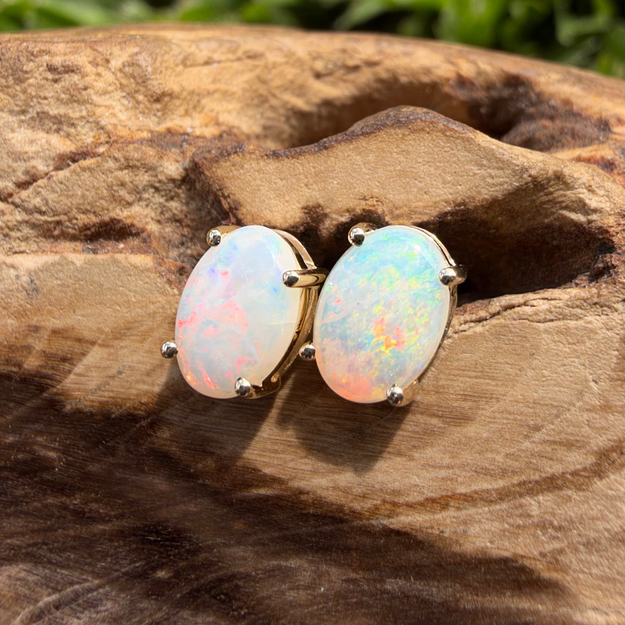 1.2ct Coober Pedy Opal Stud Earrings ~ 'Ballarat Golden Drops' | 9ct Yellow Gold | Solid Australian Opal