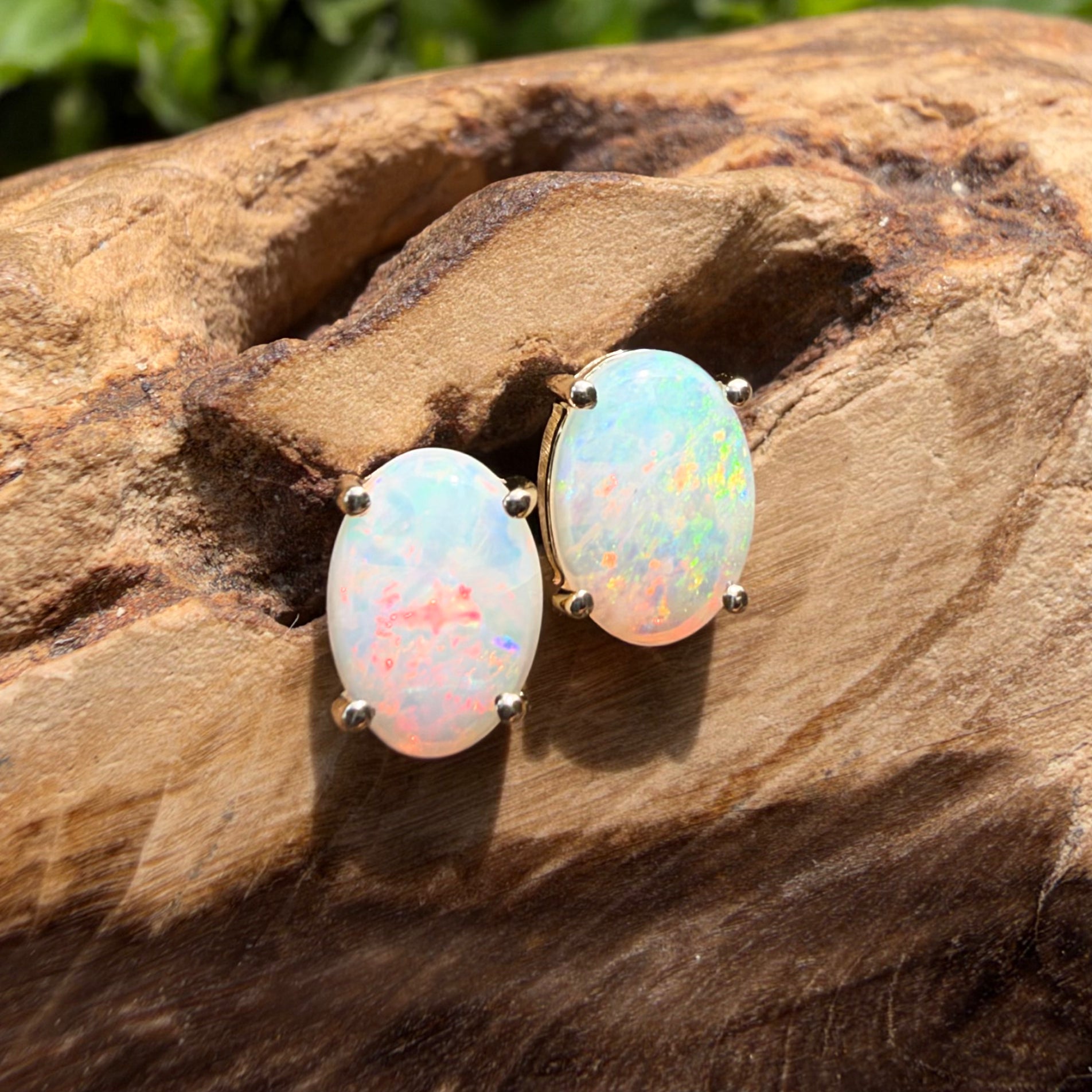 1.2ct Coober Pedy Opal Stud Earrings ~ 'Ballarat Golden Drops' | 9ct Yellow Gold | Solid Australian Opal