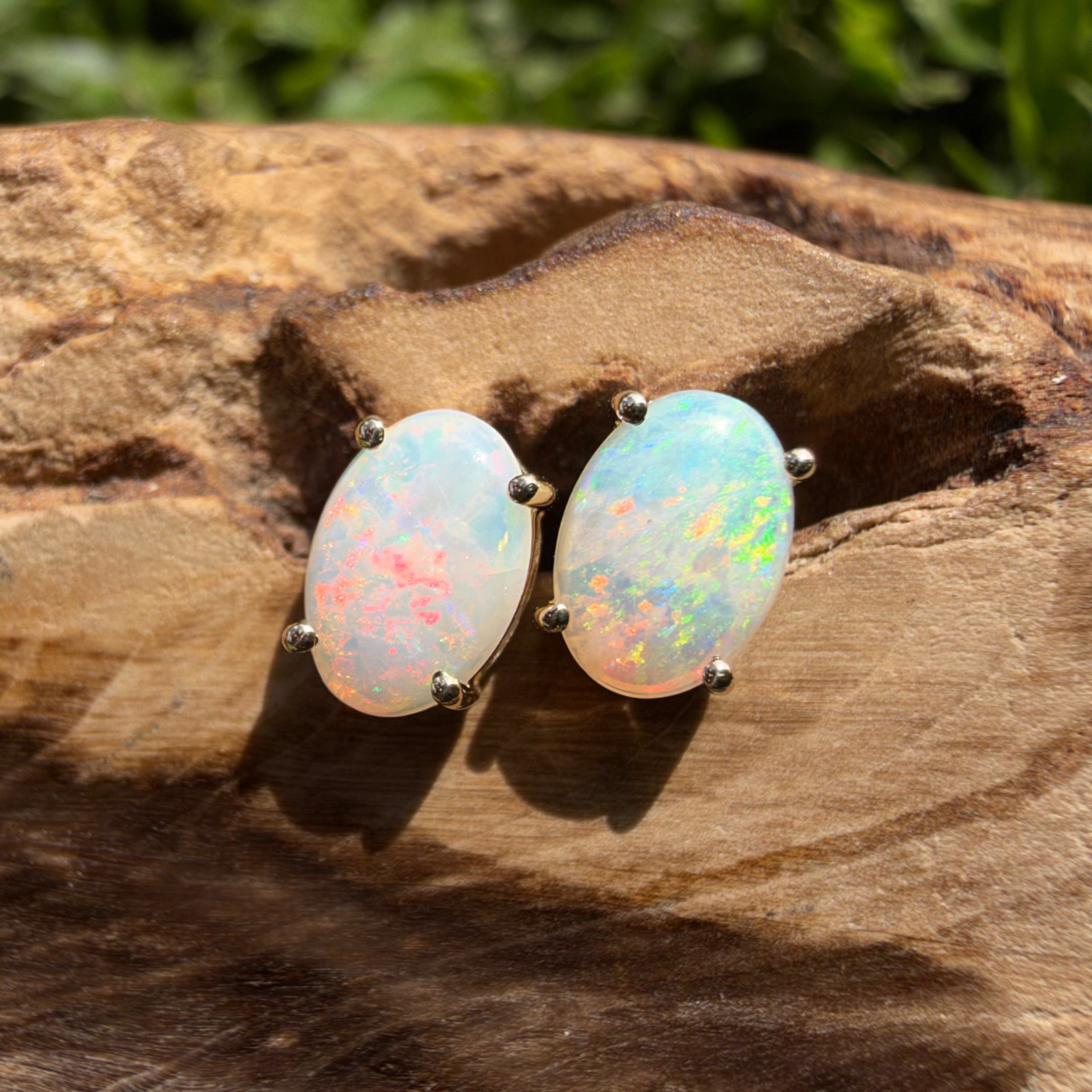 1.2ct Coober Pedy Opal Stud Earrings ~ 'Ballarat Golden Drops' | 9ct Yellow Gold | Solid Australian Opal