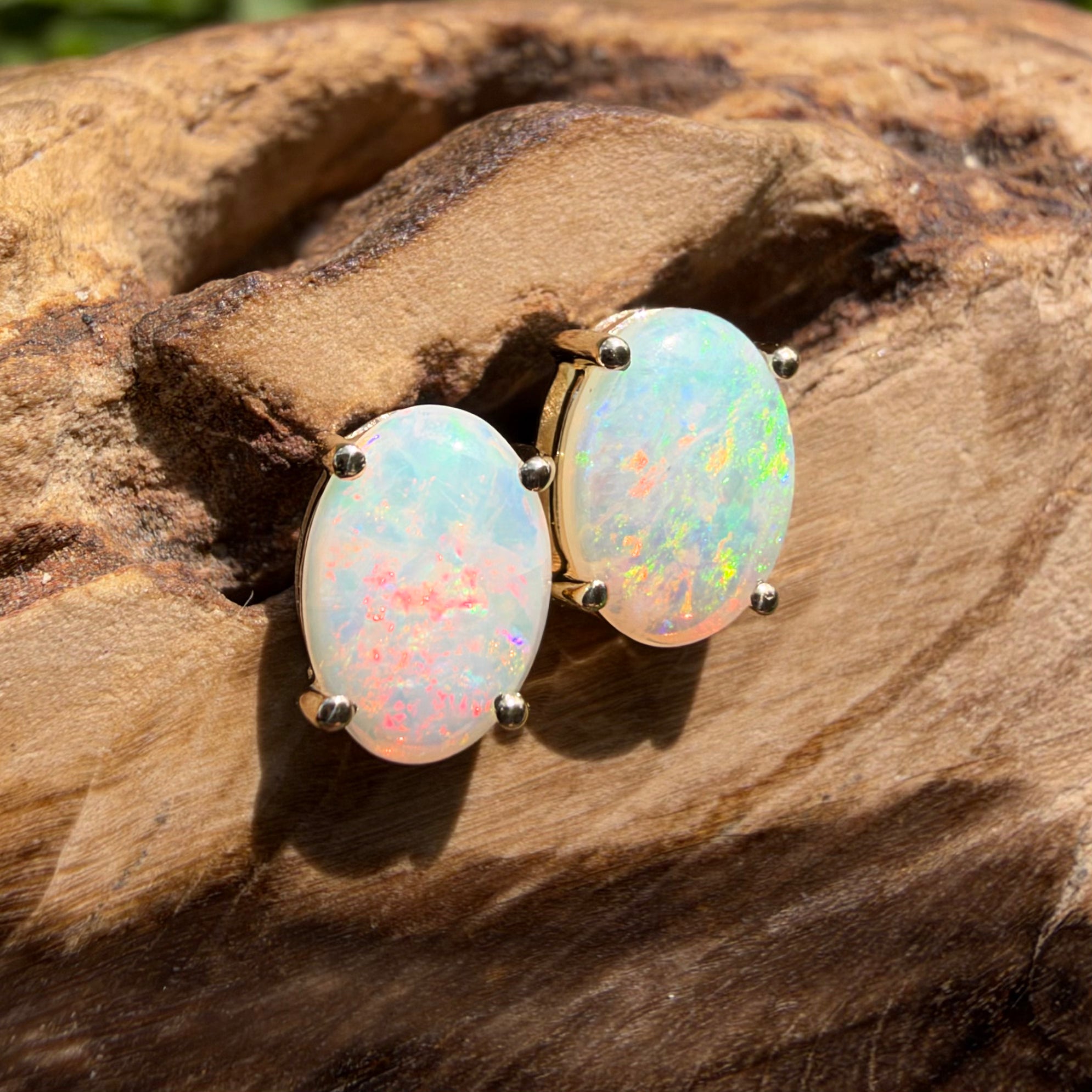 1.2ct Coober Pedy Opal Stud Earrings ~ 'Ballarat Golden Drops' | 9ct Yellow Gold | Solid Australian Opal