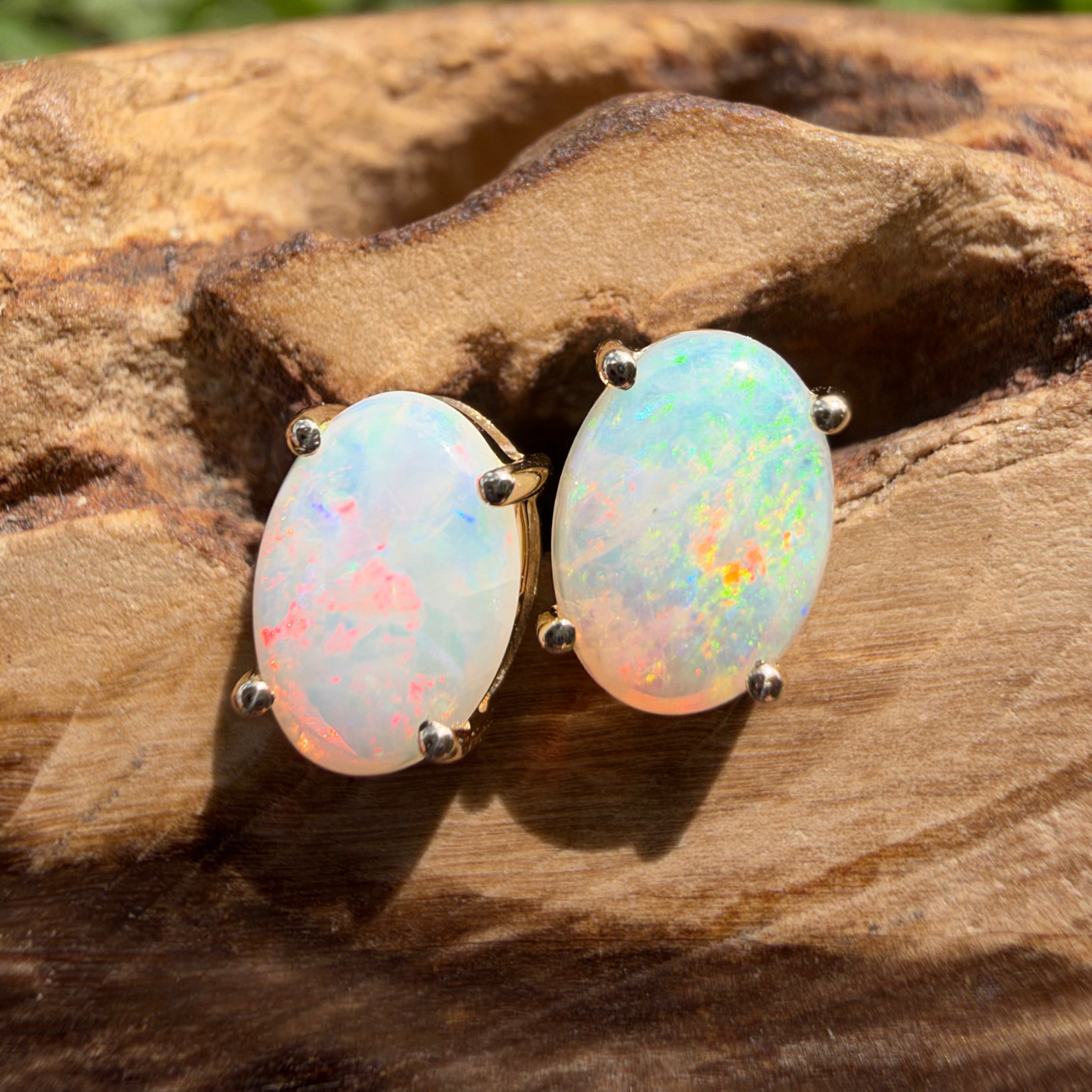 1.2ct Coober Pedy Opal Stud Earrings ~ 'Ballarat Golden Drops' | 9ct Yellow Gold | Solid Australian Opal