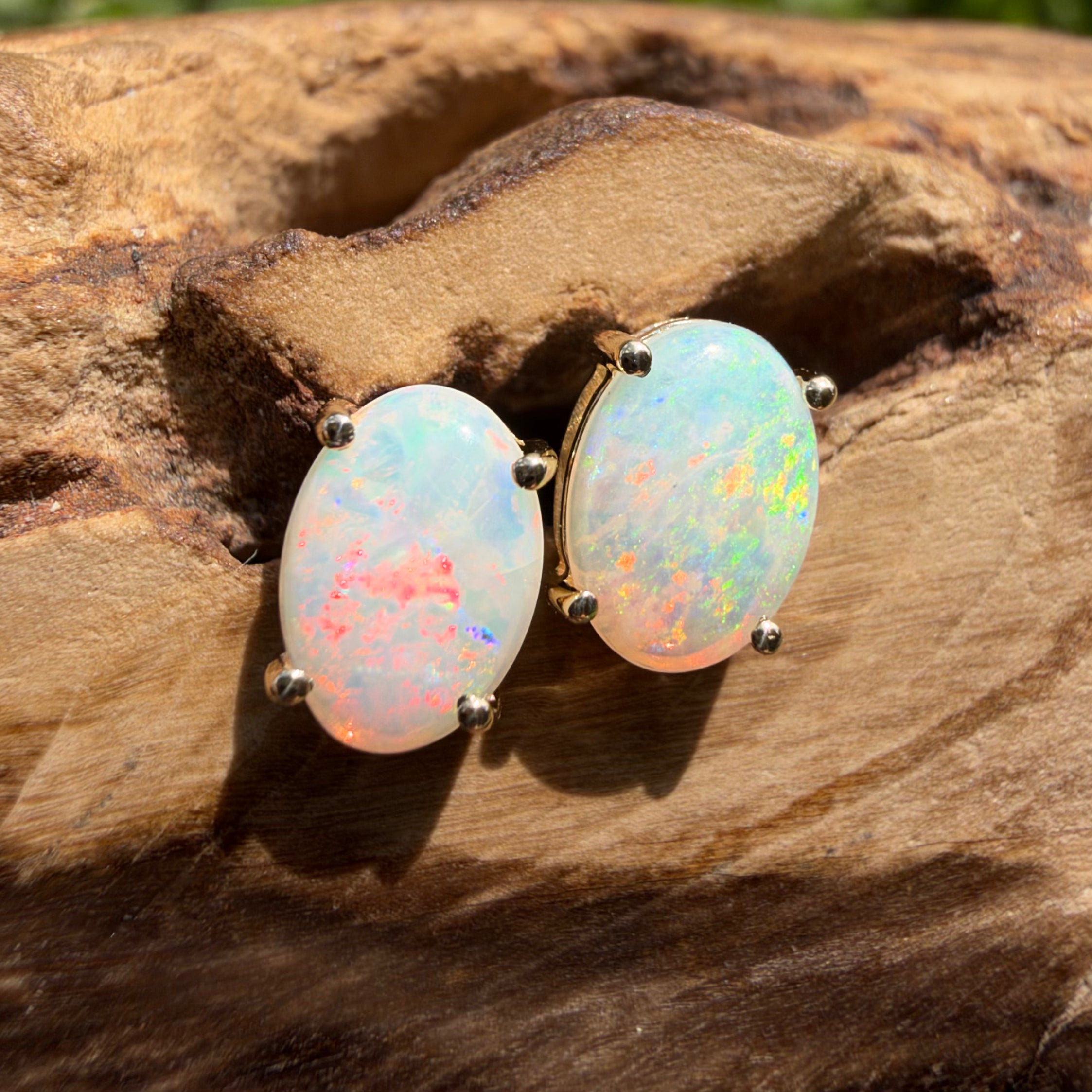 1.2ct Coober Pedy Opal Stud Earrings ~ 'Ballarat Golden Drops' | 9ct Yellow Gold | Solid Australian Opal