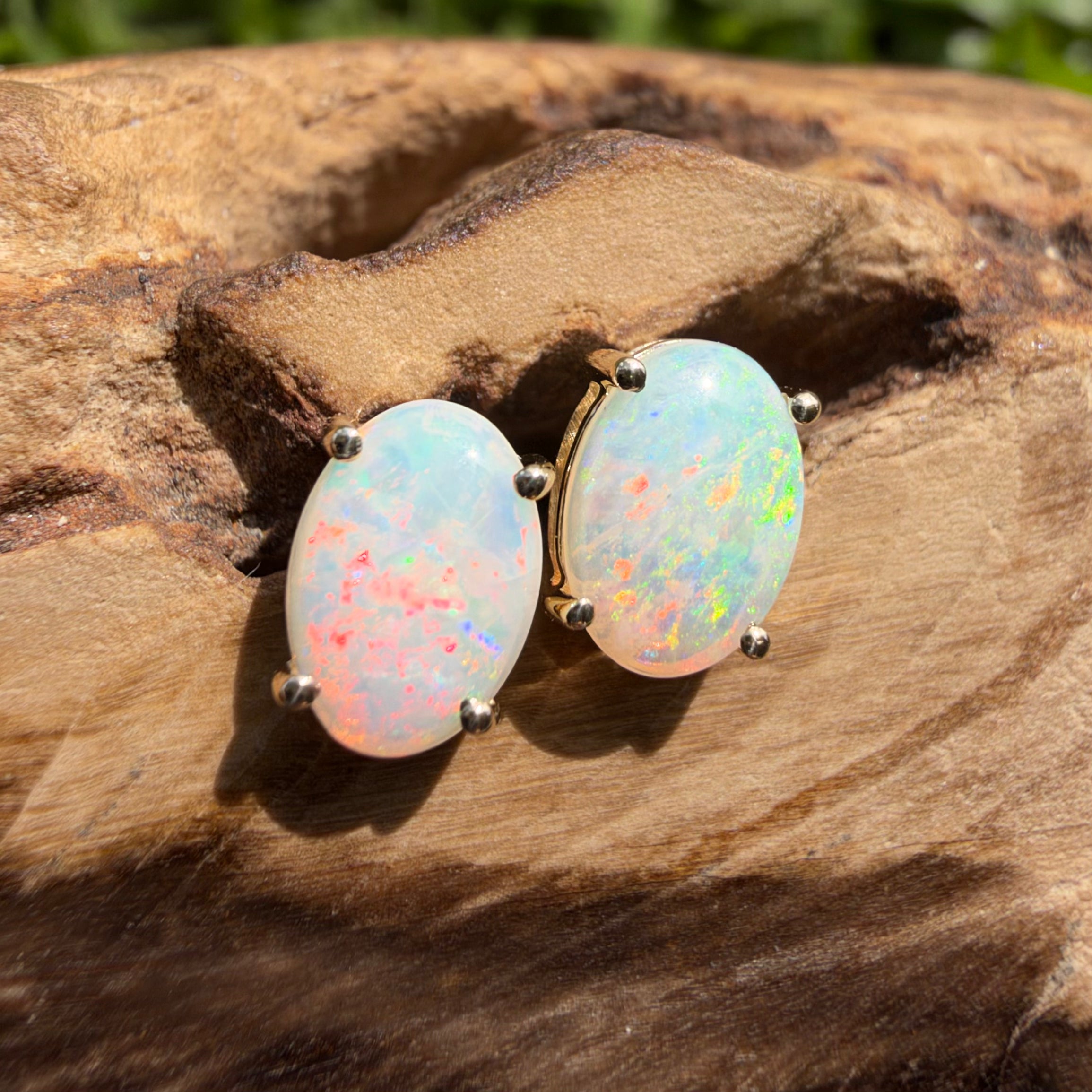 1.2ct Coober Pedy Opal Stud Earrings ~ 'Ballarat Golden Drops' | 9ct Yellow Gold | Solid Australian Opal