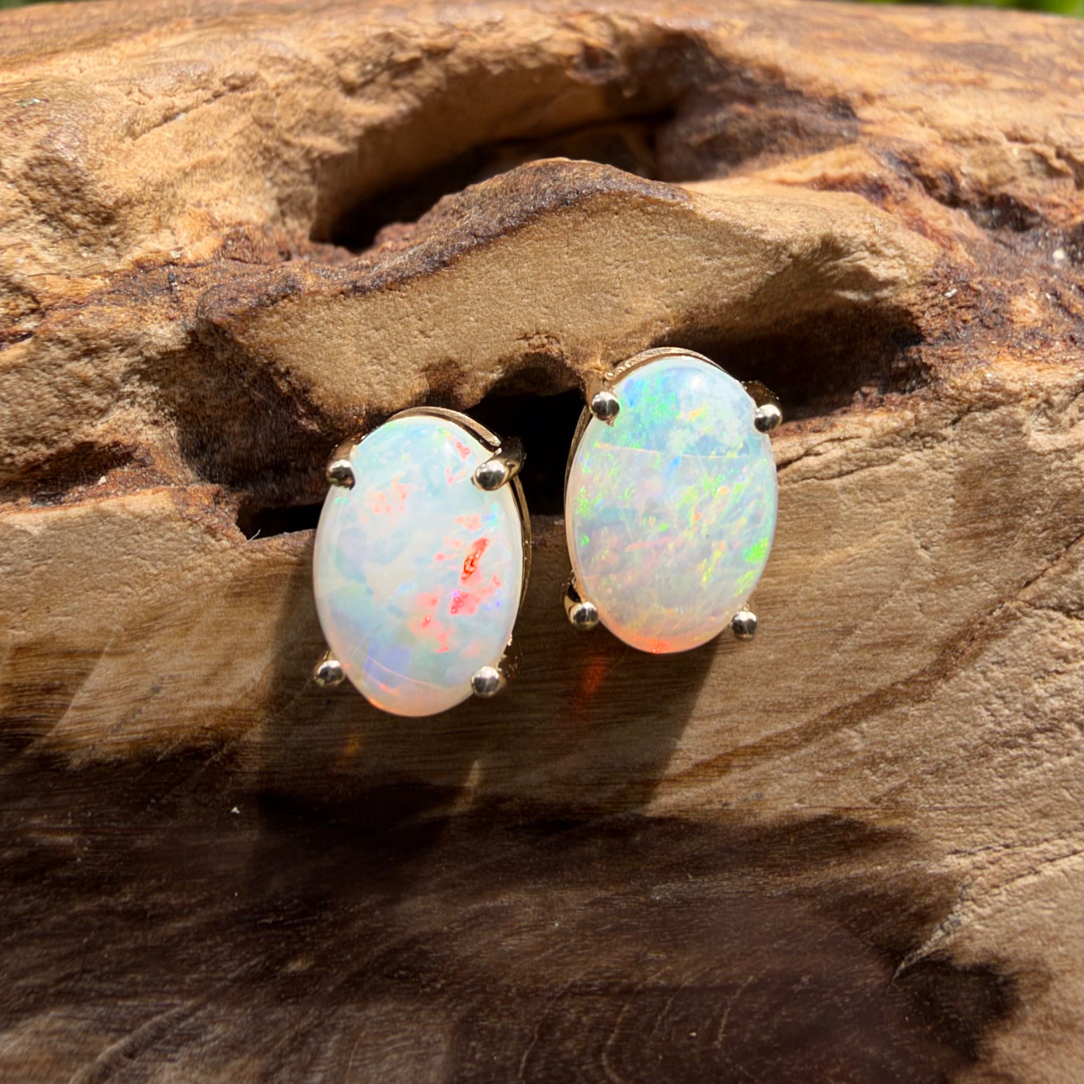 1.2ct Coober Pedy Opal Stud Earrings ~ 'Ballarat Golden Drops' | 9ct Yellow Gold | Solid Australian Opal