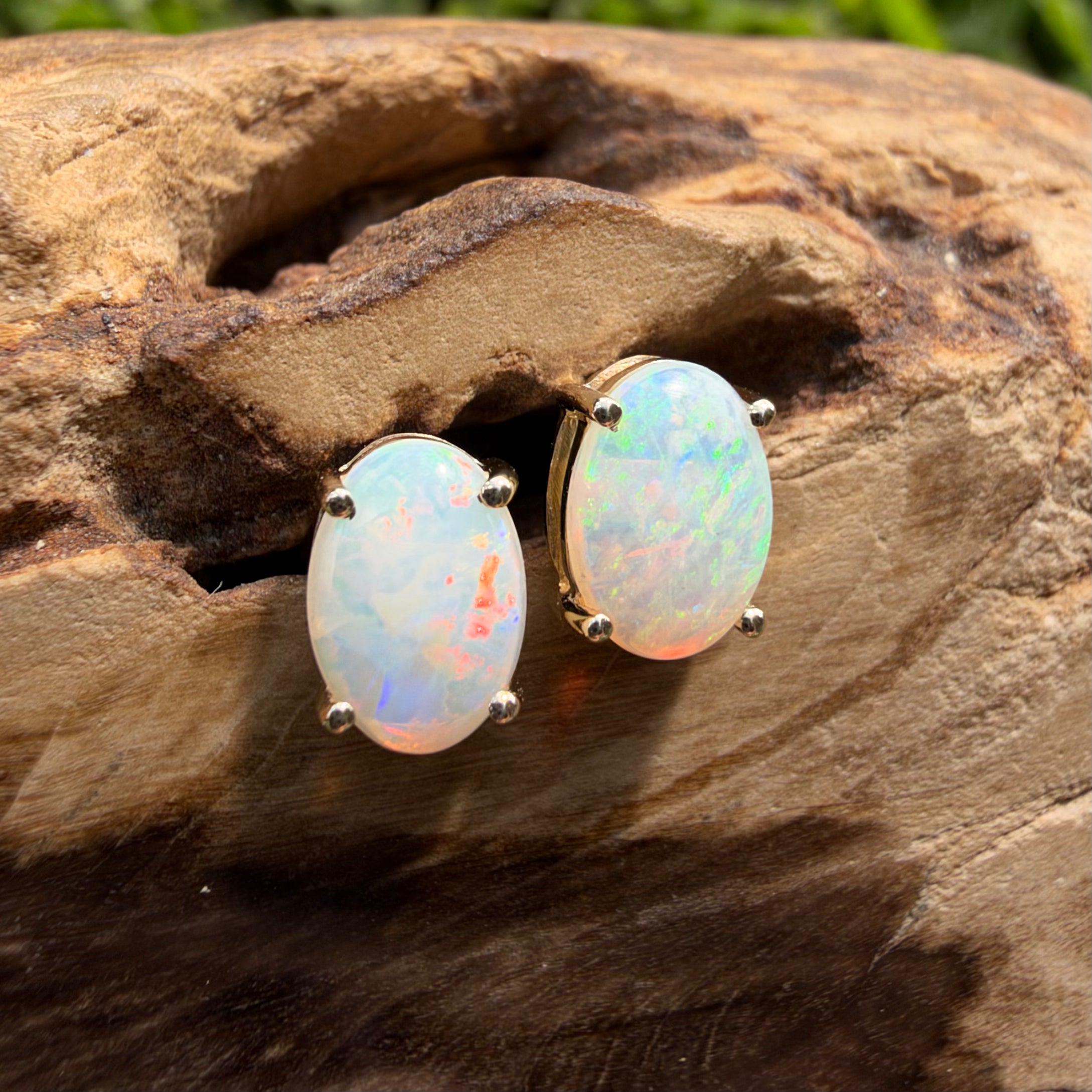 1.2ct Coober Pedy Opal Stud Earrings ~ 'Ballarat Golden Drops' | 9ct Yellow Gold | Solid Australian Opal