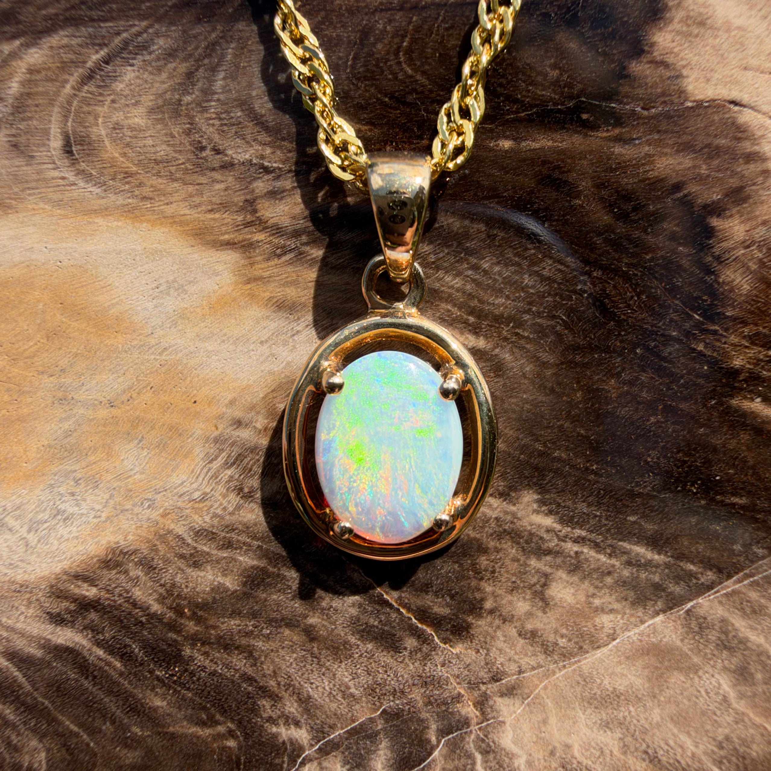 0.7ct Coober Pedy Opal Pendant Necklace ~ 'Pemberton Prism' | 14ct Yellow Gold | Solid Australian Opal