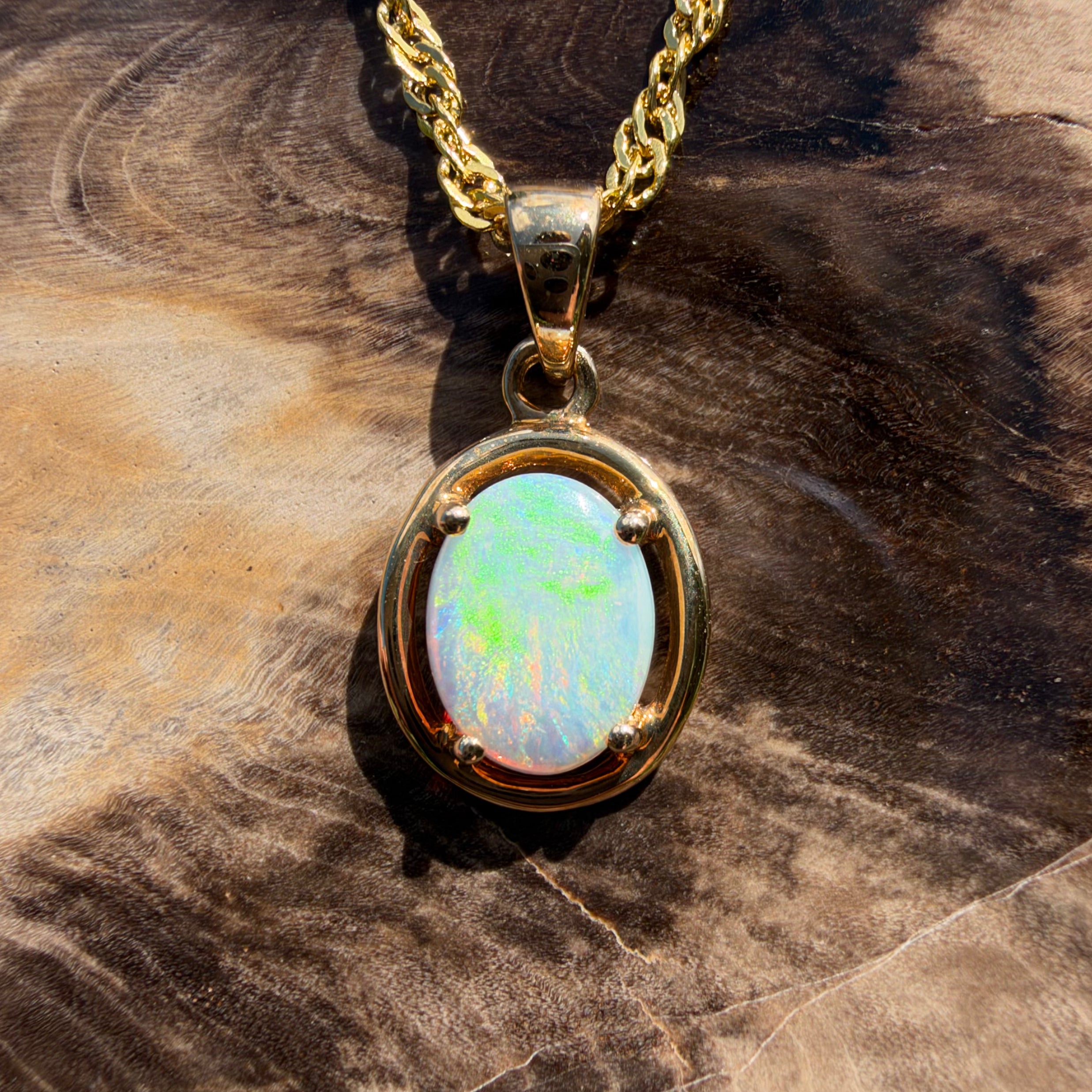0.7ct Coober Pedy Opal Pendant Necklace ~ 'Pemberton Prism' | 14ct Yellow Gold | Solid Australian Opal