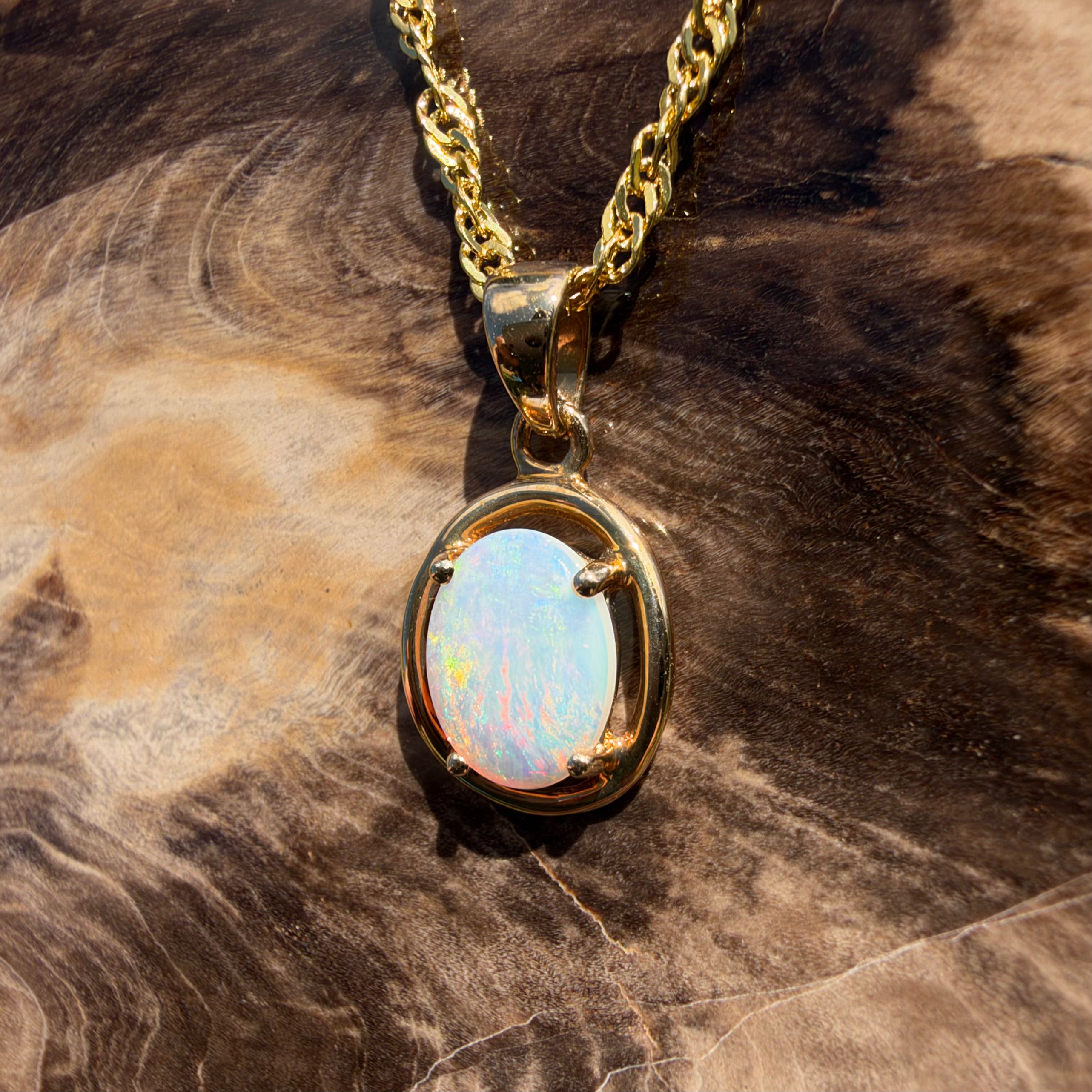 0.7ct Coober Pedy Opal Pendant Necklace ~ 'Pemberton Prism' | 14ct Yellow Gold | Solid Australian Opal