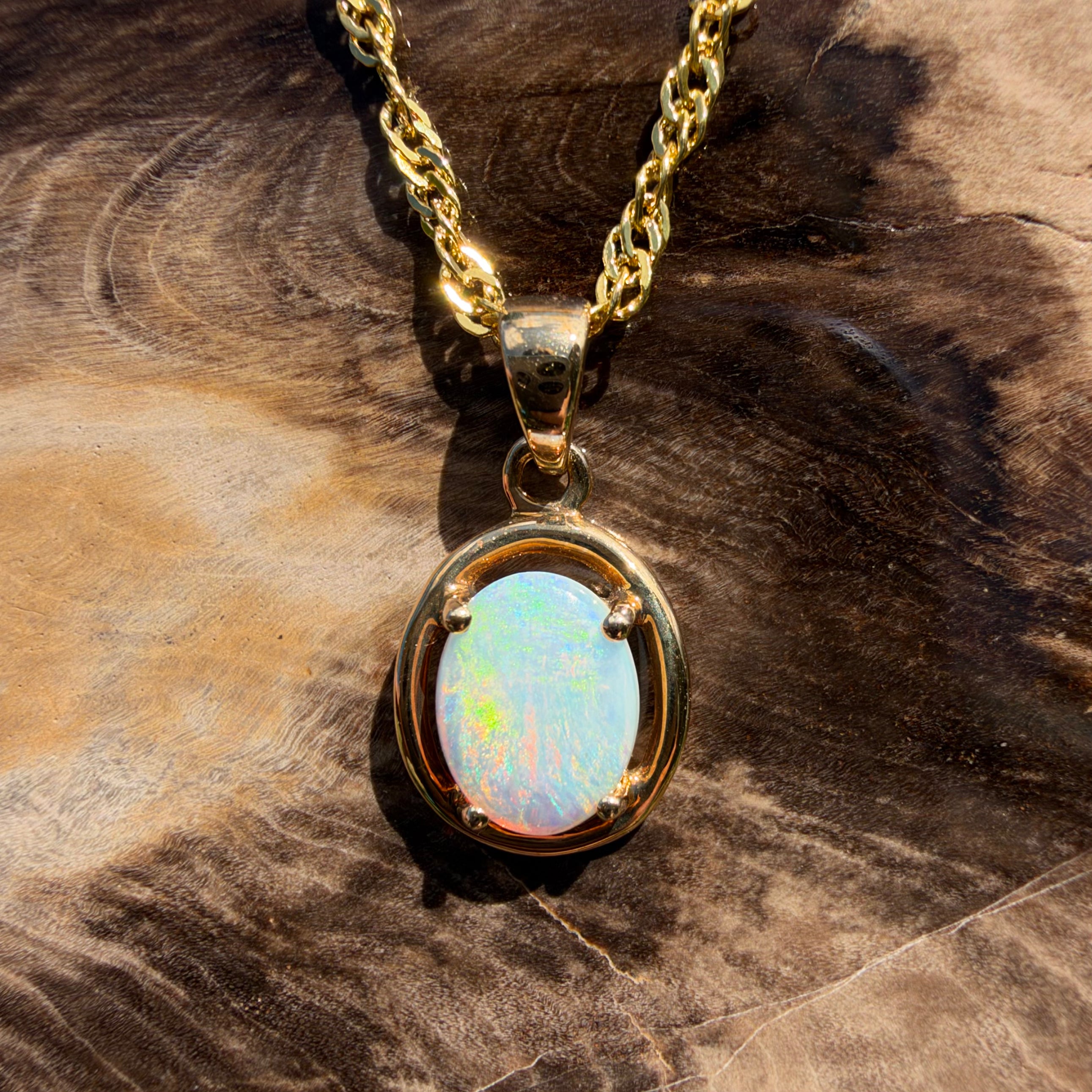 0.7ct Coober Pedy Opal Pendant Necklace ~ 'Pemberton Prism' | 14ct Yellow Gold | Solid Australian Opal