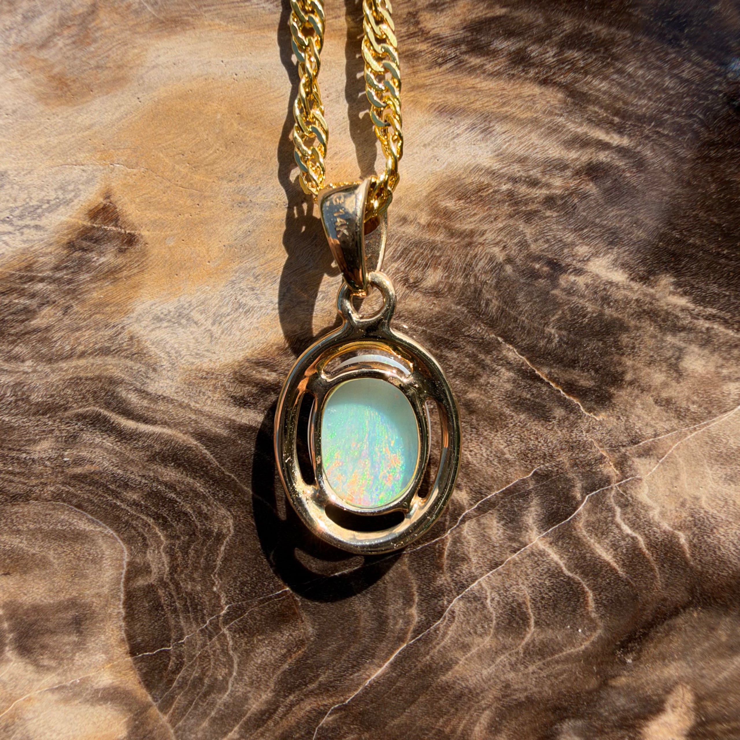 0.7ct Coober Pedy Opal Pendant Necklace ~ 'Pemberton Prism' | 14ct Yellow Gold | Solid Australian Opal