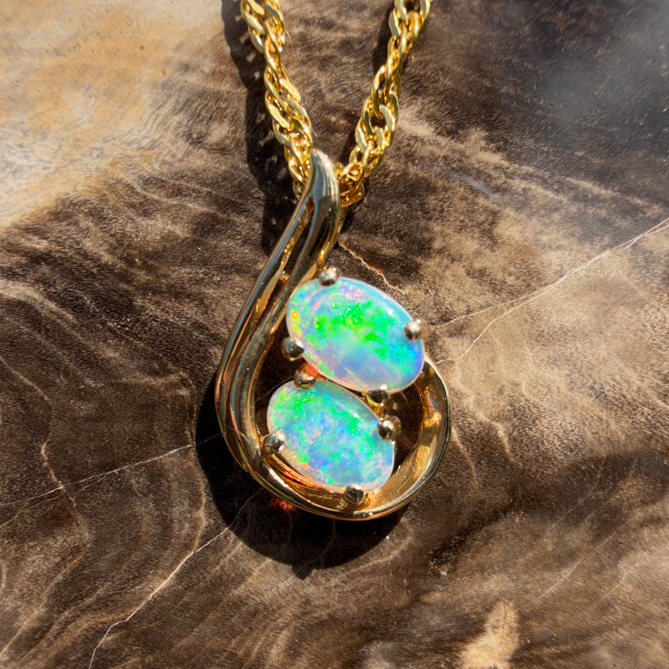 0.6ct Lightning Ridge Opal Swirl Pendant Necklace ~ 'Namadgi Ribbon' | 14ct Yellow Gold | Solid Australian Opal