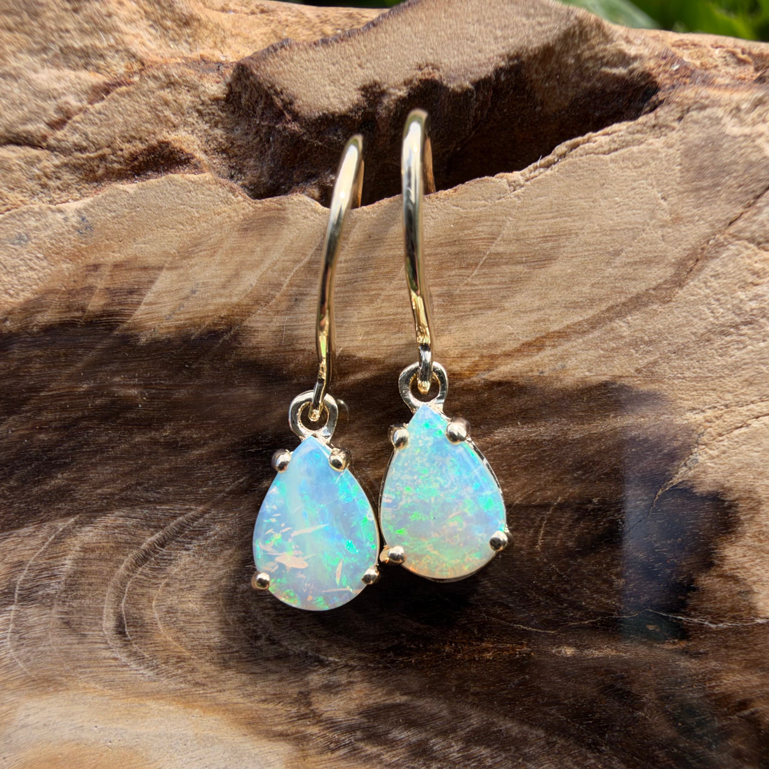 1.2ct Coober Pedy Opal Hook Earrings ~ 'Charters Towers Drops' | 9ct Yellow Gold | Solid Australian Opal