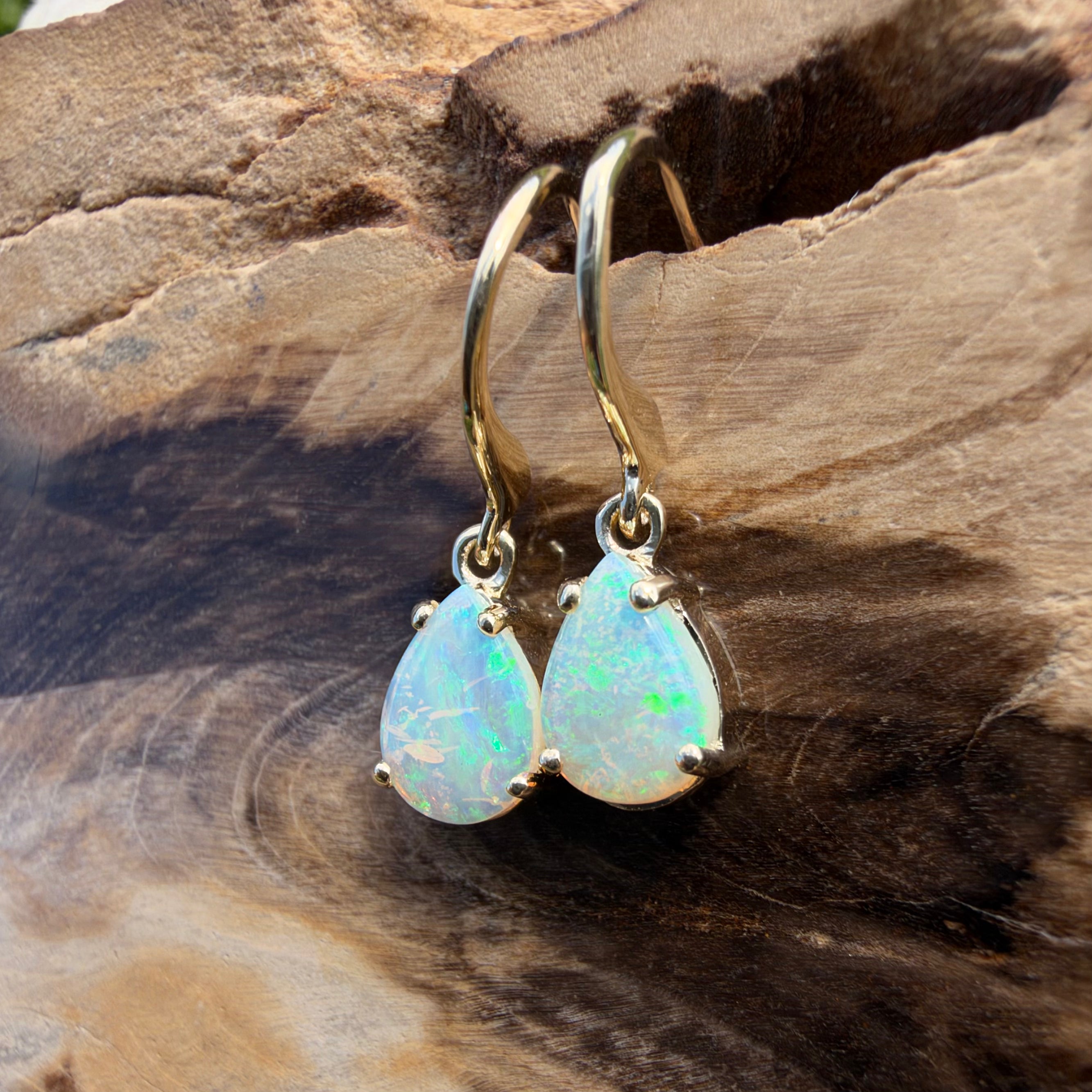 1.2ct Coober Pedy Opal Hook Earrings ~ 'Charters Towers Drops' | 9ct Yellow Gold | Solid Australian Opal