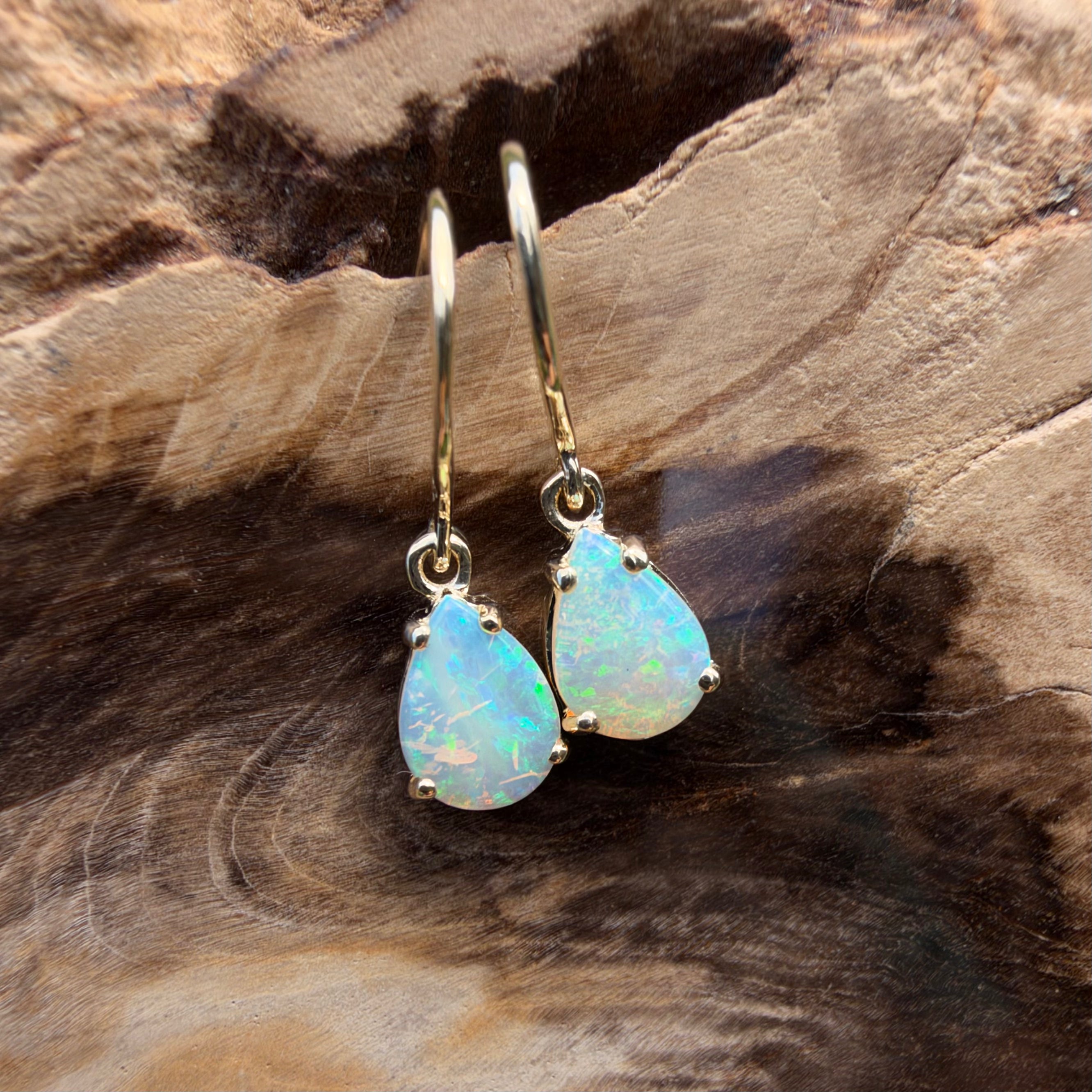 1.2ct Coober Pedy Opal Hook Earrings ~ 'Charters Towers Drops' | 9ct Yellow Gold | Solid Australian Opal