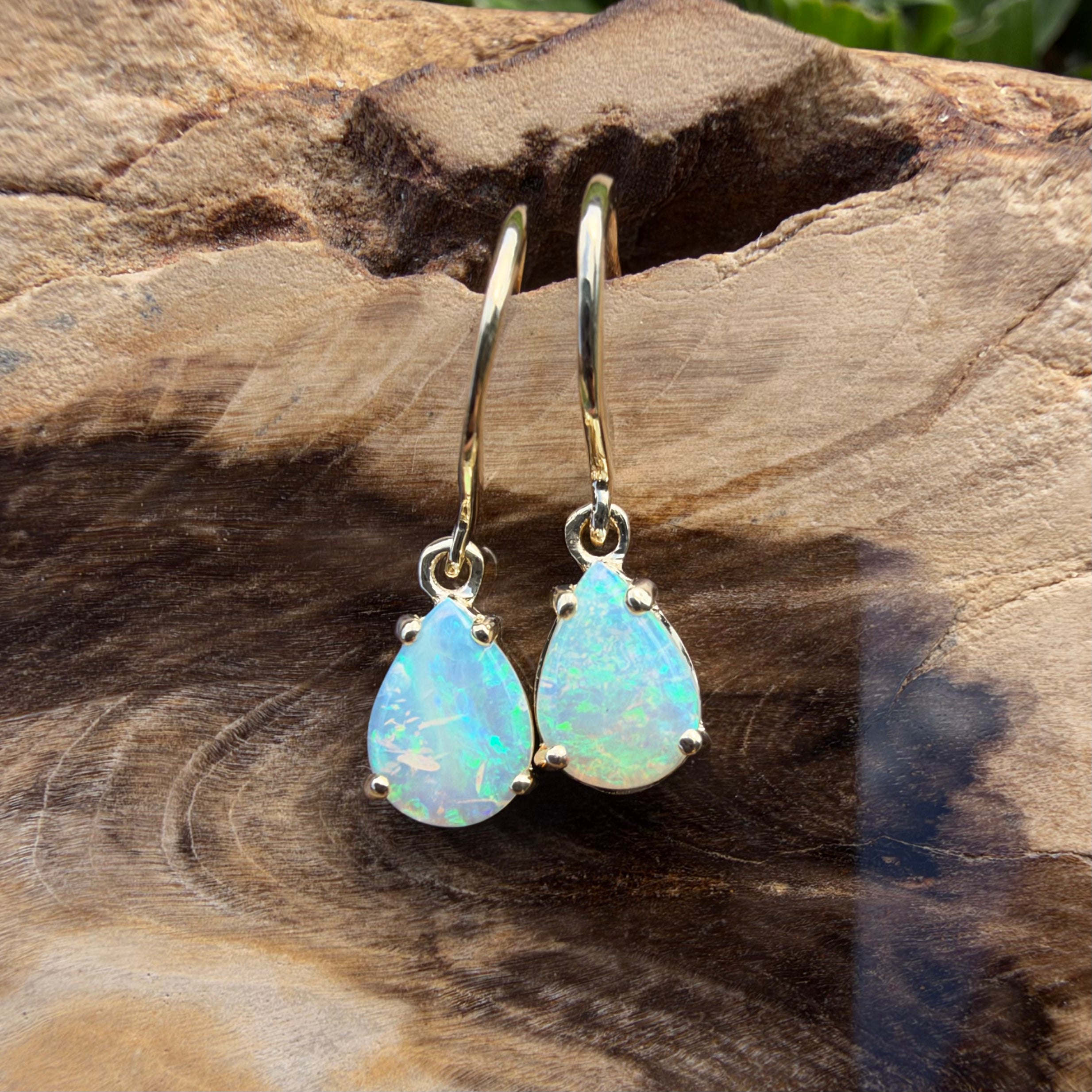 1.2ct Coober Pedy Opal Hook Earrings ~ 'Charters Towers Drops' | 9ct Yellow Gold | Solid Australian Opal