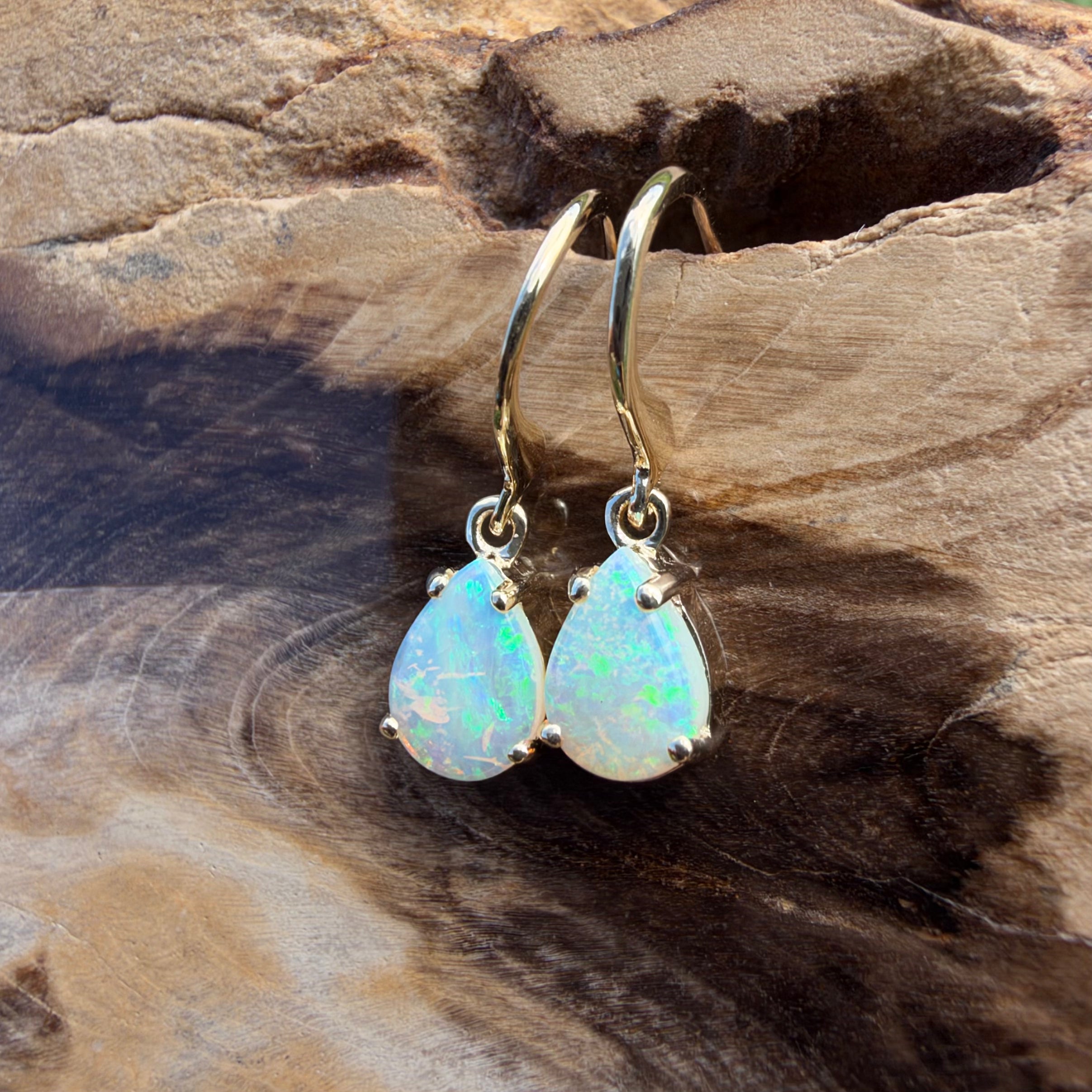 1.2ct Coober Pedy Opal Hook Earrings ~ 'Charters Towers Drops' | 9ct Yellow Gold | Solid Australian Opal