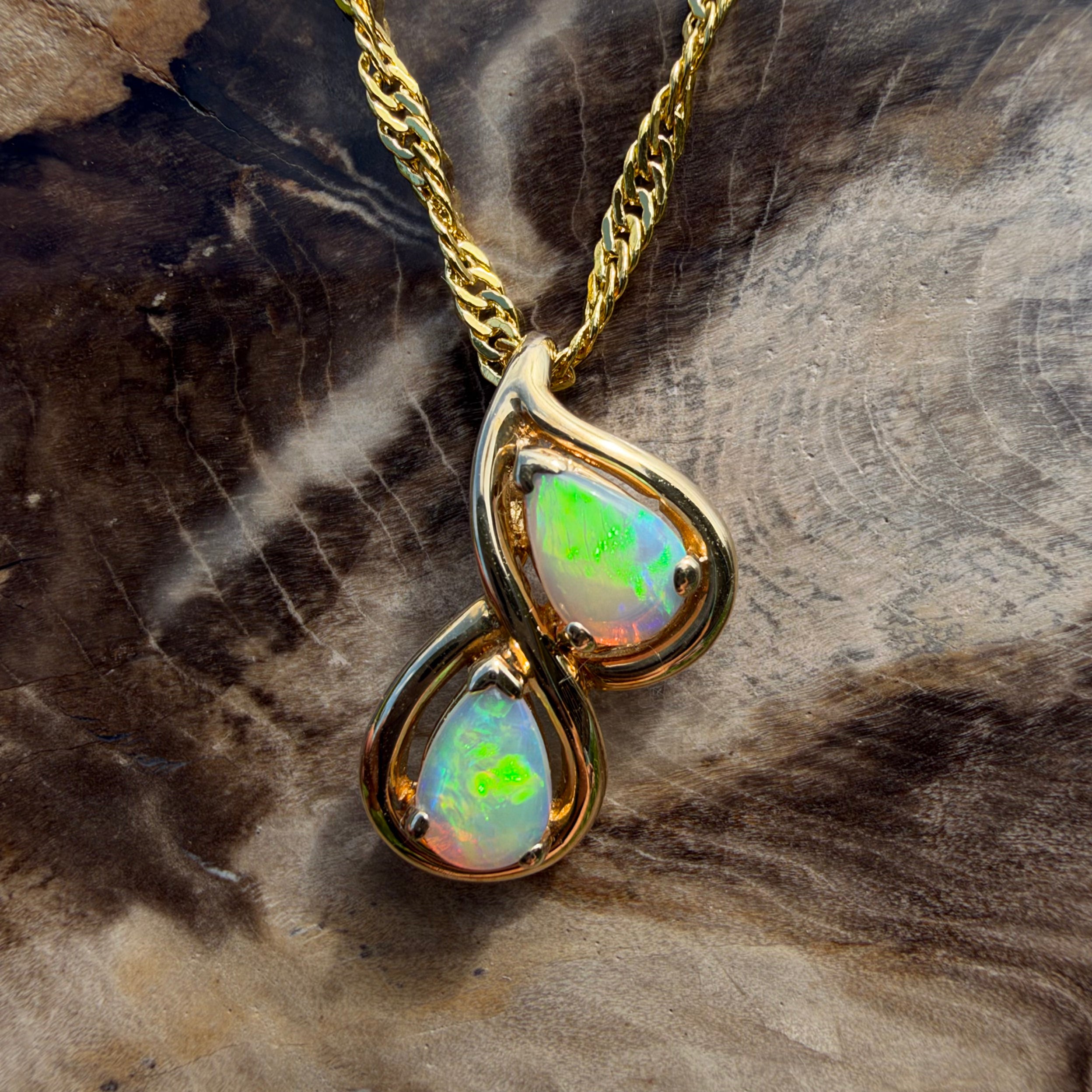 0.8ct Coober Pedy Opal Swirl Pendant Necklace ~ 'Clare Valley Twirl' | 14ct Yellow Gold | Solid Australian Opal