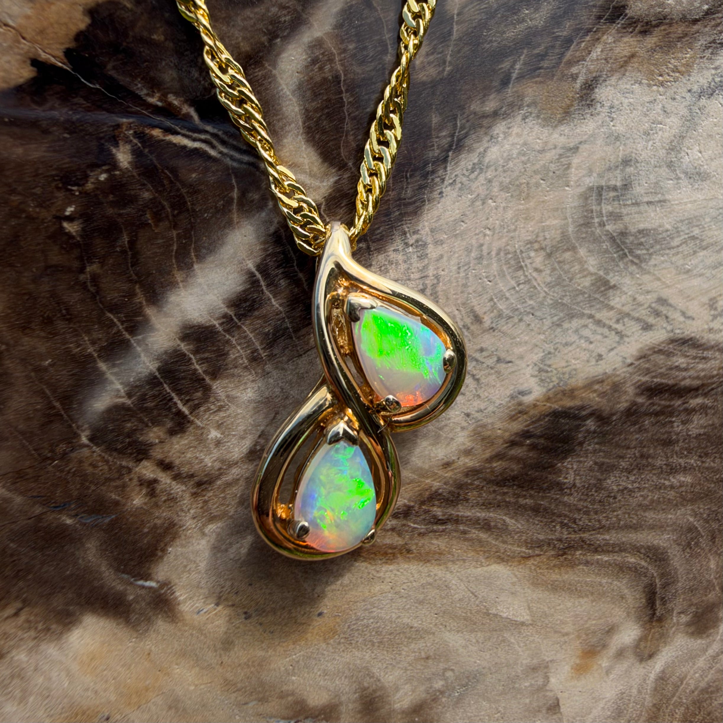 0.8ct Coober Pedy Opal Swirl Pendant Necklace ~ 'Clare Valley Twirl' | 14ct Yellow Gold | Solid Australian Opal