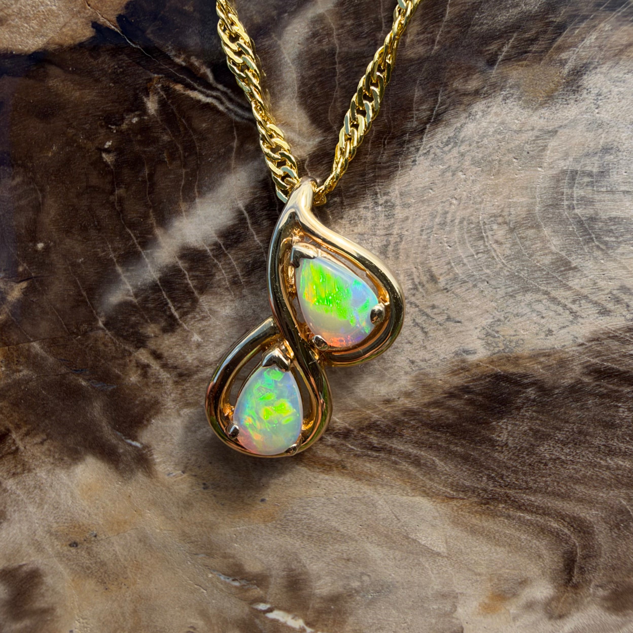 0.8ct Coober Pedy Opal Swirl Pendant Necklace ~ 'Clare Valley Twirl' | 14ct Yellow Gold | Solid Australian Opal