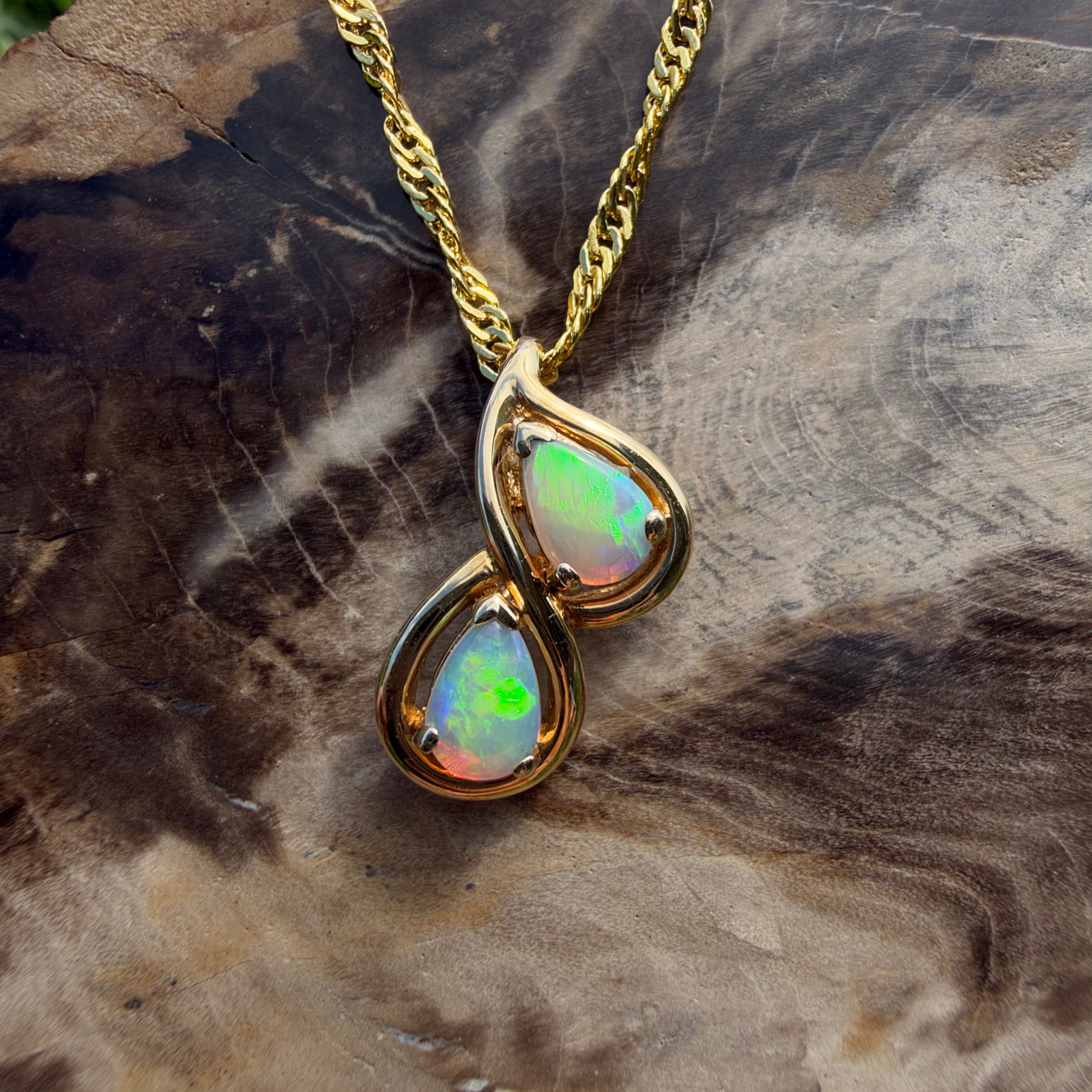 0.8ct Coober Pedy Opal Swirl Pendant Necklace ~ 'Clare Valley Twirl' | 14ct Yellow Gold | Solid Australian Opal
