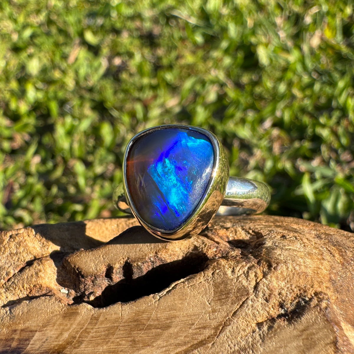 5.4ct Lightning Ridge Dark Crystal Opal Ring ~ 'Grampians Gold' | Two-Tone 9ct Yellow Gold & 925 Sterling Silver | Solid Australian Opal
