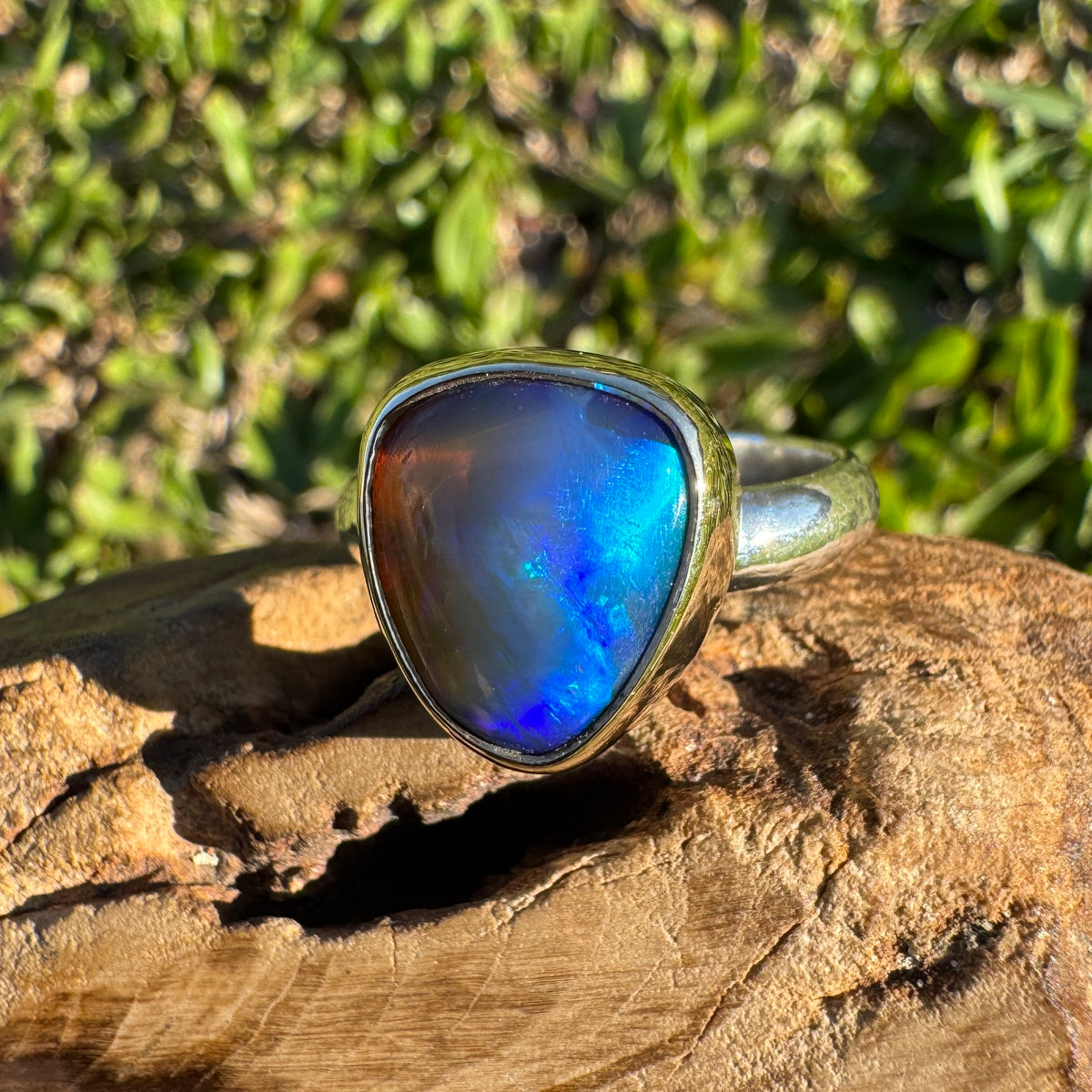 5.4ct Lightning Ridge Dark Crystal Opal Ring ~ 'Grampians Gold' | Two-Tone 9ct Yellow Gold & 925 Sterling Silver | Solid Australian Opal
