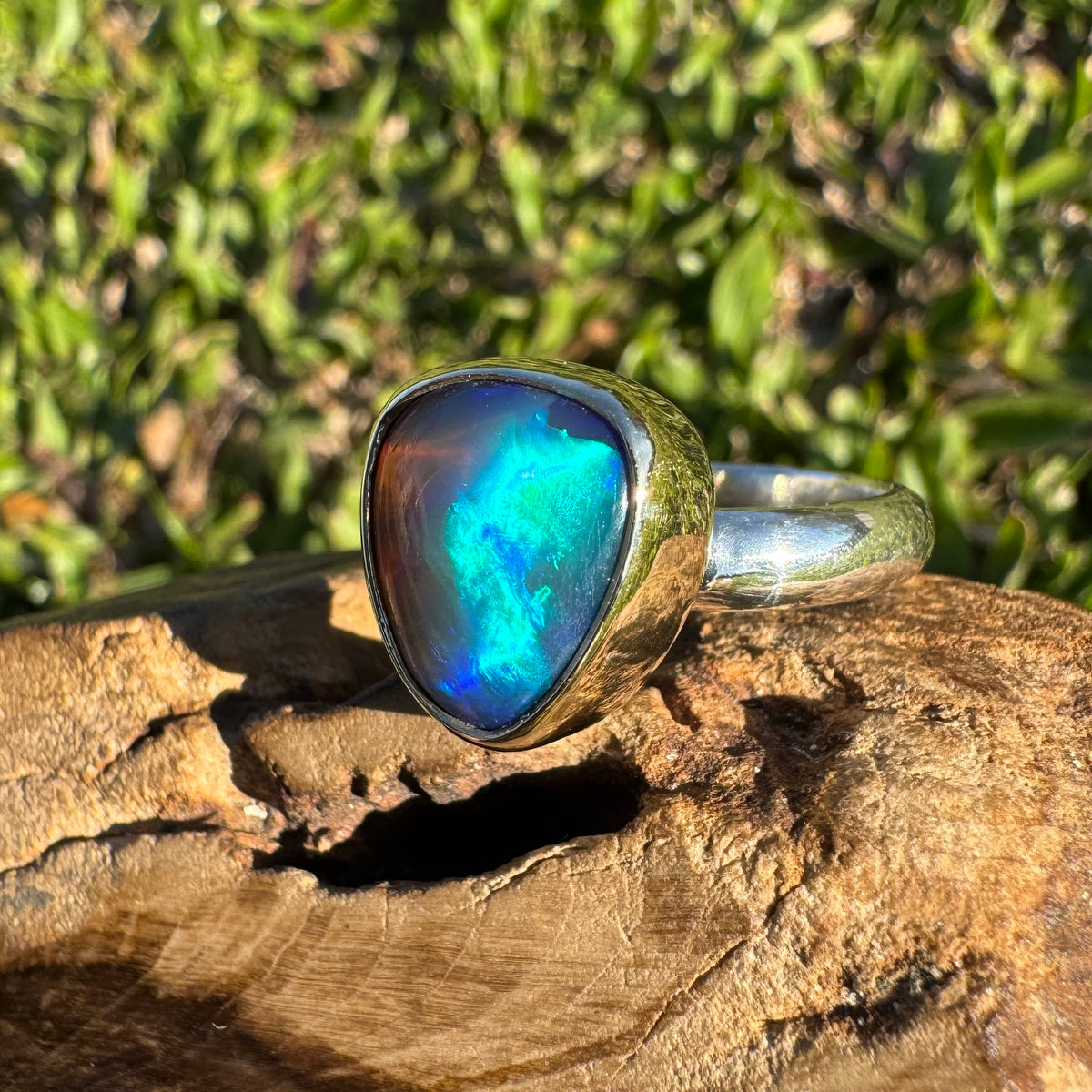 5.4ct Lightning Ridge Dark Crystal Opal Ring ~ 'Grampians Gold' | Two-Tone 9ct Yellow Gold & 925 Sterling Silver | Solid Australian Opal