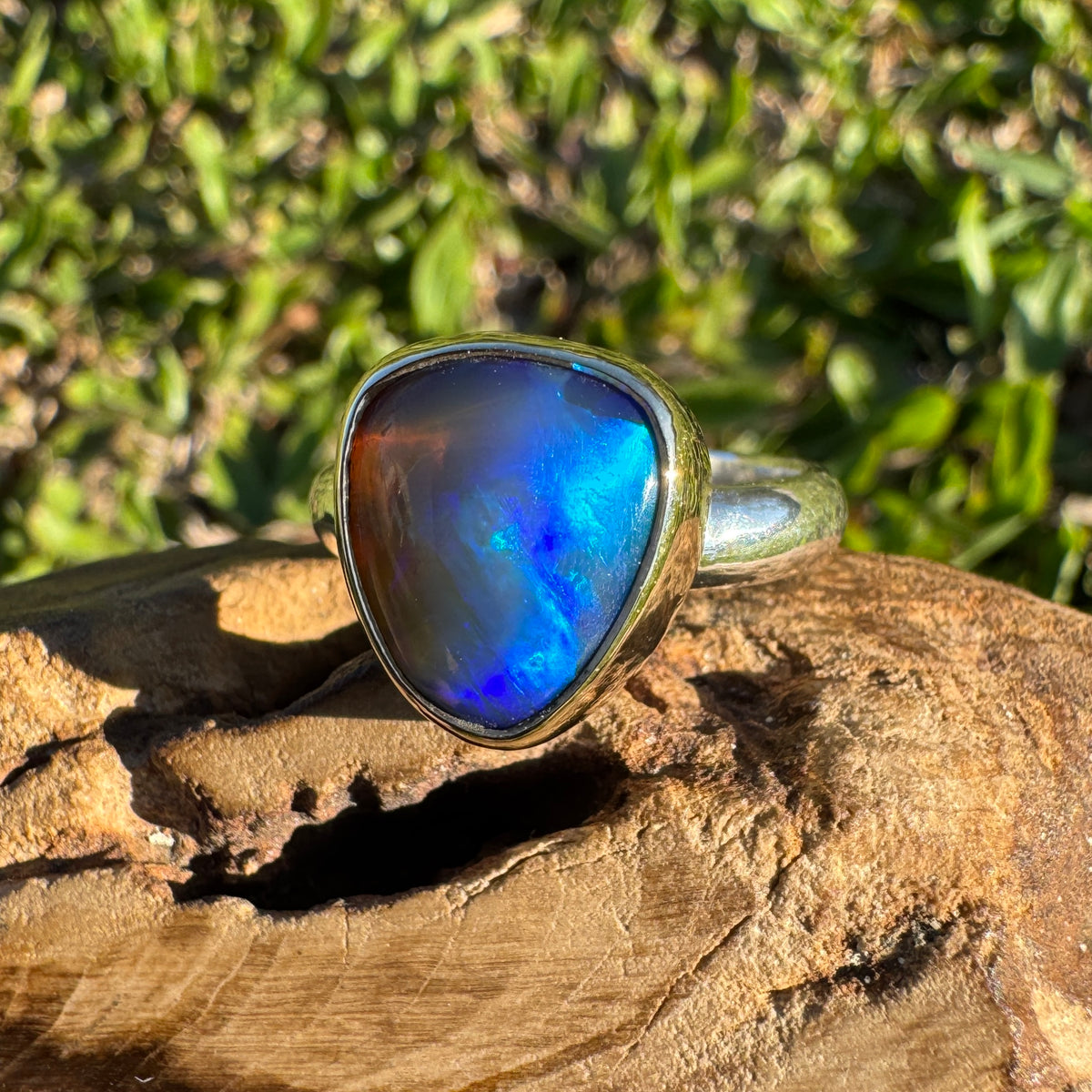 5.4ct Lightning Ridge Dark Crystal Opal Ring ~ 'Grampians Gold' | Two-Tone 9ct Yellow Gold & 925 Sterling Silver | Solid Australian Opal