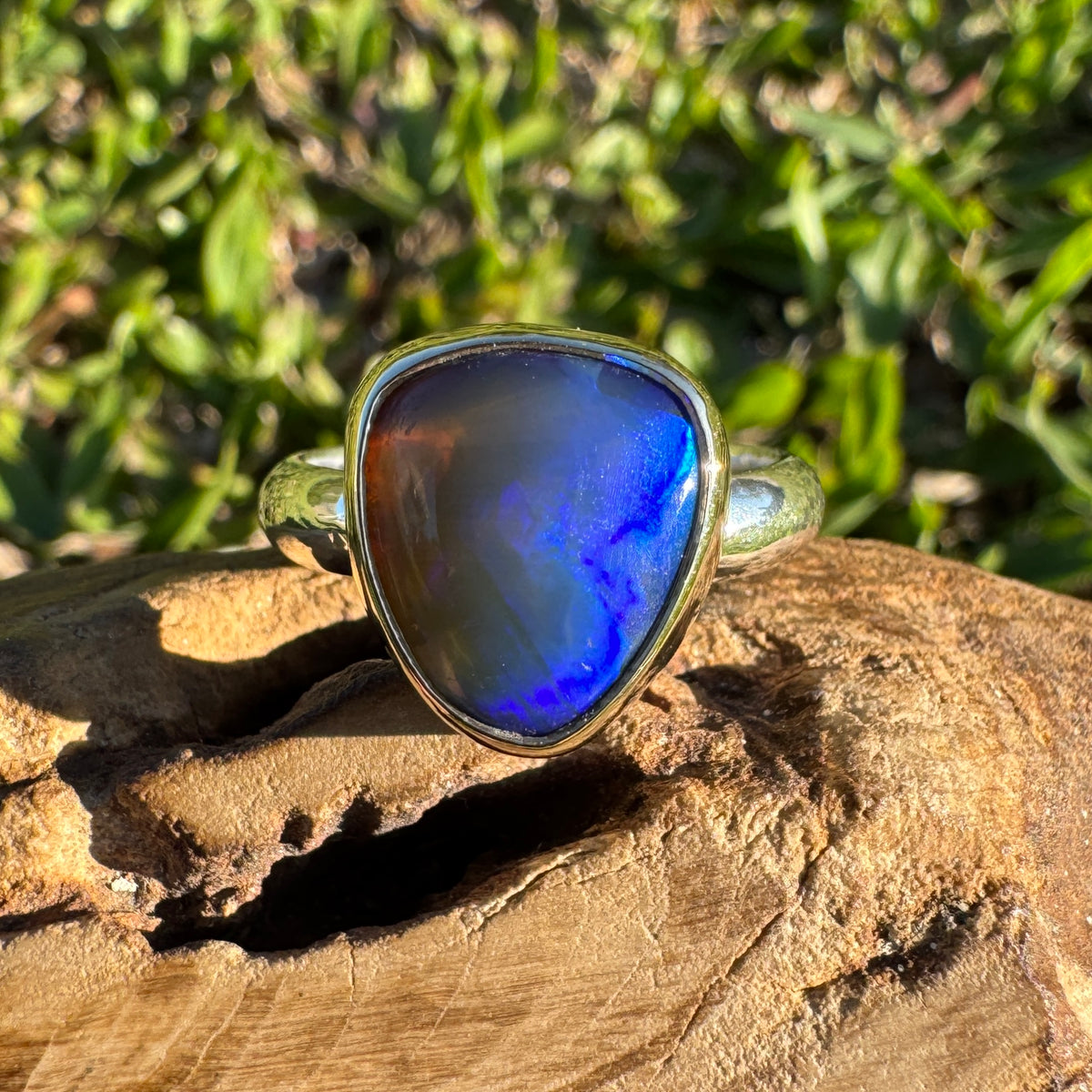 5.4ct Lightning Ridge Dark Crystal Opal Ring ~ 'Grampians Gold' | Two-Tone 9ct Yellow Gold & 925 Sterling Silver | Solid Australian Opal