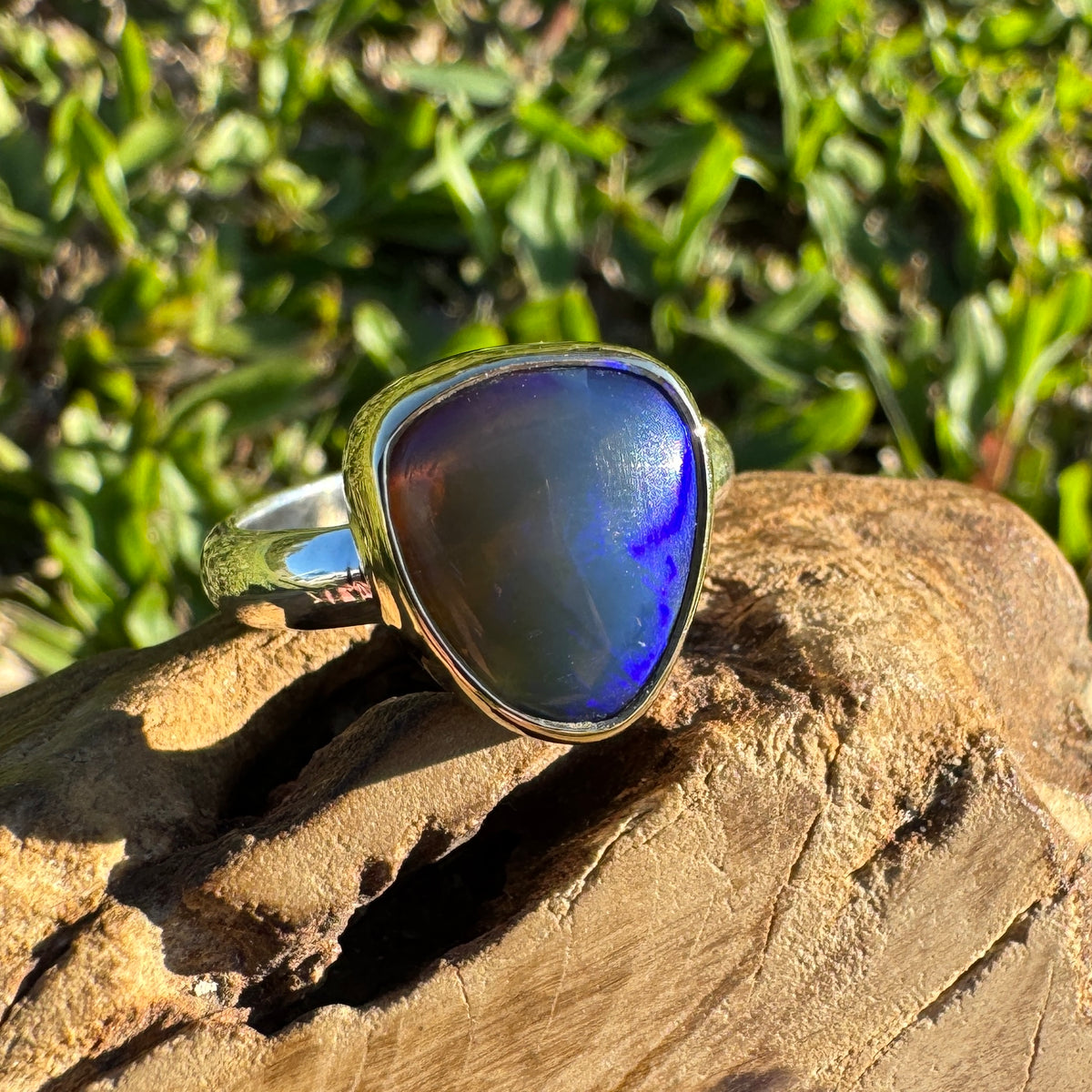 5.4ct Lightning Ridge Dark Crystal Opal Ring ~ 'Grampians Gold' | Two-Tone 9ct Yellow Gold & 925 Sterling Silver | Solid Australian Opal