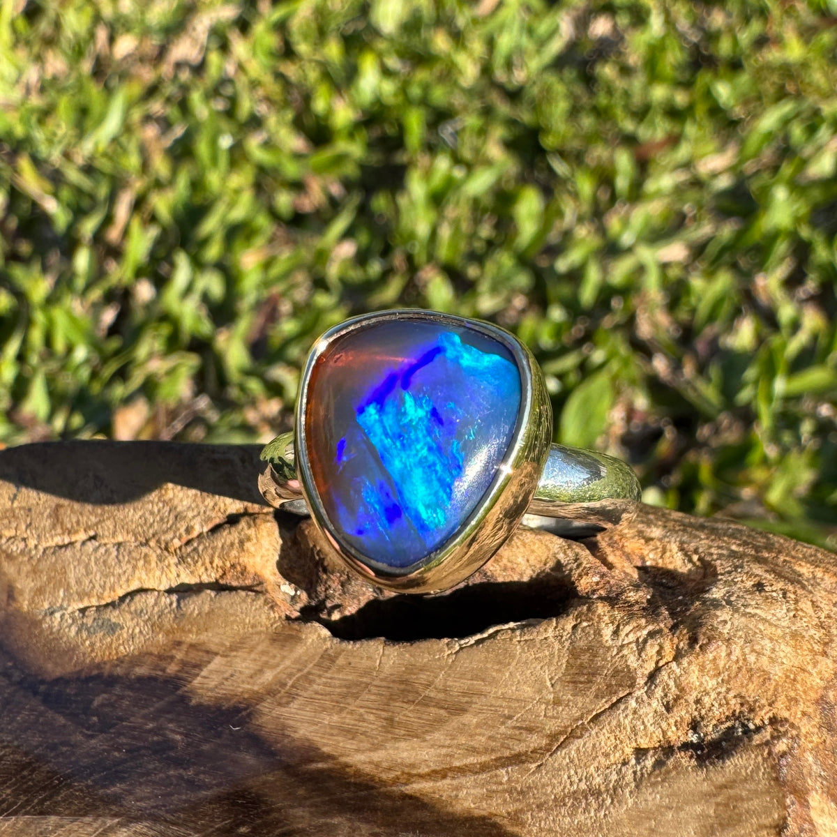 5.4ct Lightning Ridge Dark Crystal Opal Ring ~ 'Grampians Gold' | Two-Tone 9ct Yellow Gold & 925 Sterling Silver | Solid Australian Opal