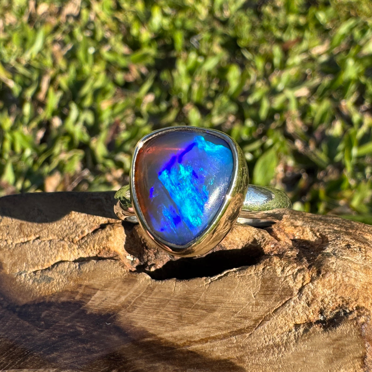 5.4ct Lightning Ridge Dark Crystal Opal Ring ~ 'Grampians Gold' | Two-Tone 9ct Yellow Gold & 925 Sterling Silver | Solid Australian Opal