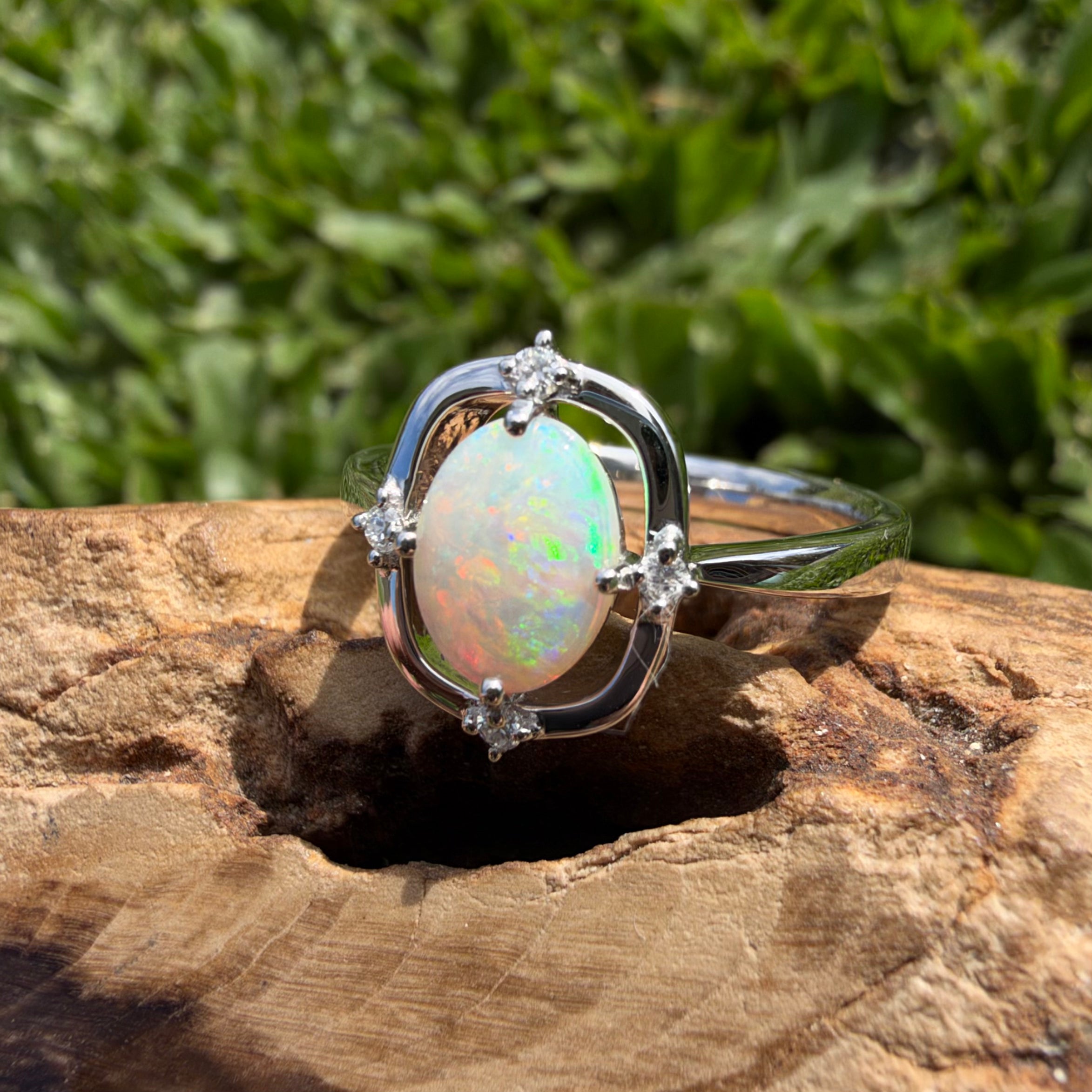 0.9ct Coober Pedy Opal & Diamond Ring ~ 'Lake Eyre Saltglow' | 925 Sterling Silver | Solid Australian Opal