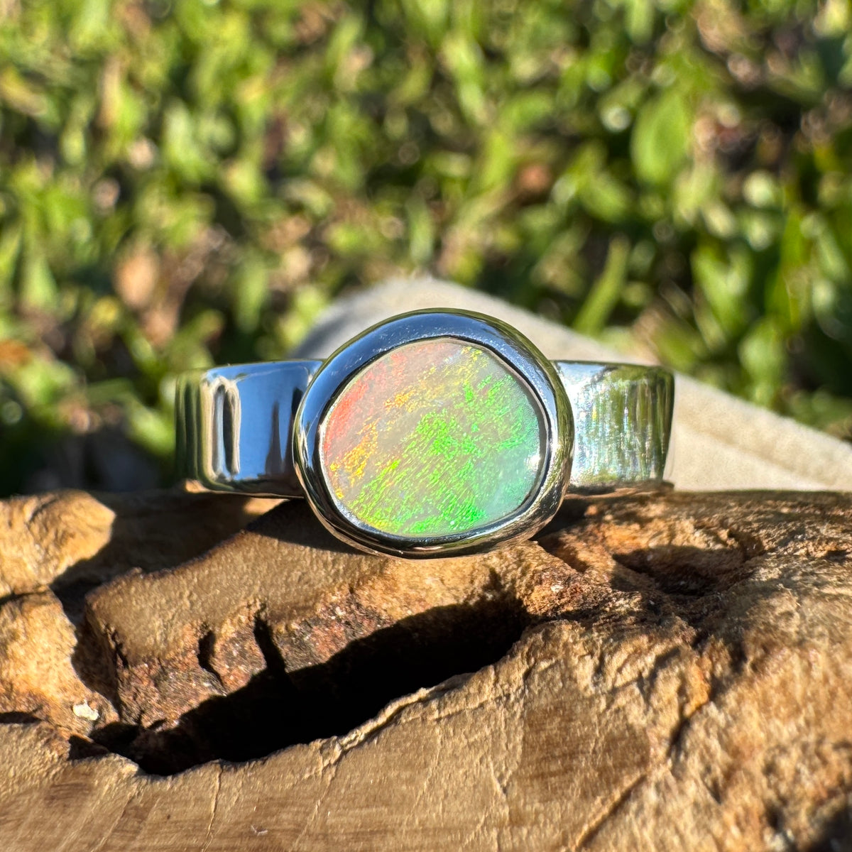 0.9ct Lightning Ridge Opal Ring ~ 'Sunshine Coast Blaze' | 925 Sterling Silver | Solid Australian Opal