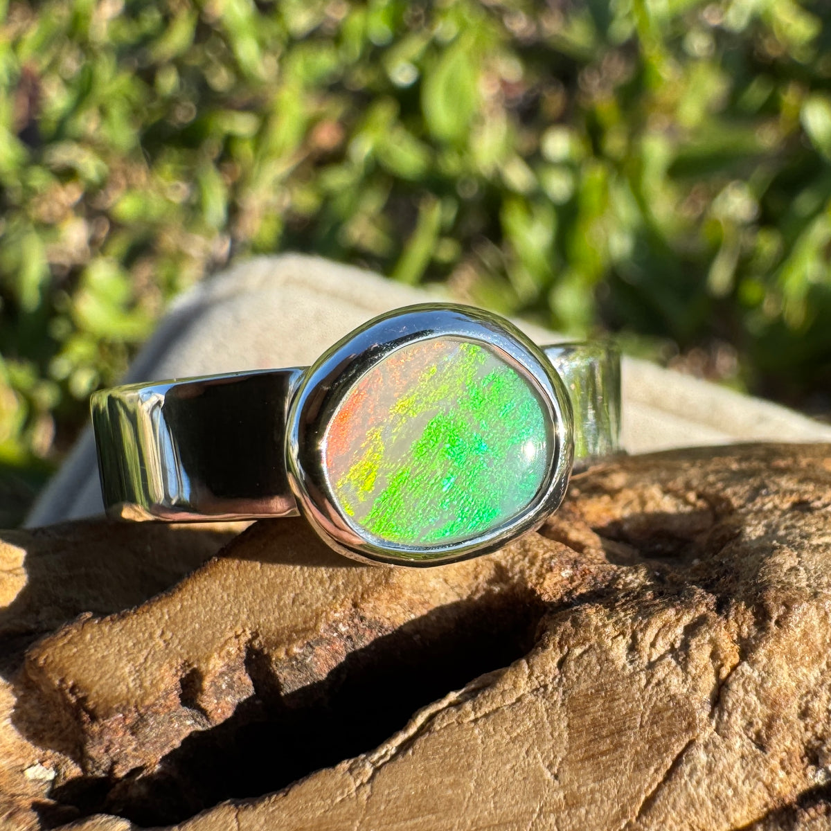 0.9ct Lightning Ridge Opal Ring ~ 'Sunshine Coast Blaze' | 925 Sterling Silver | Solid Australian Opal