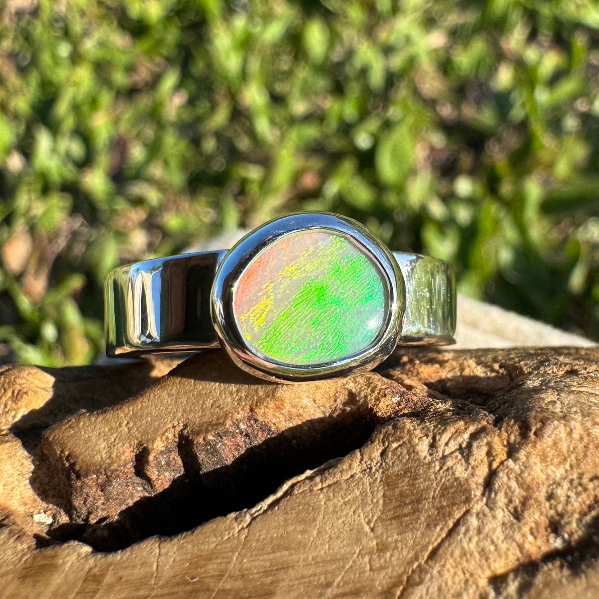 0.9ct Lightning Ridge Opal Ring ~ 'Sunshine Coast Blaze' | 925 Sterling Silver | Solid Australian Opal