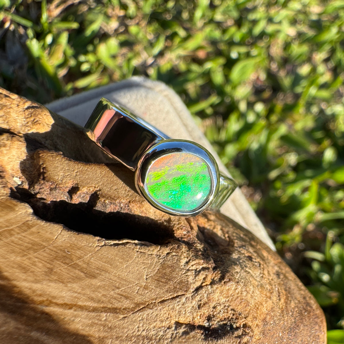 0.9ct Lightning Ridge Opal Ring ~ 'Sunshine Coast Blaze' | 925 Sterling Silver | Solid Australian Opal