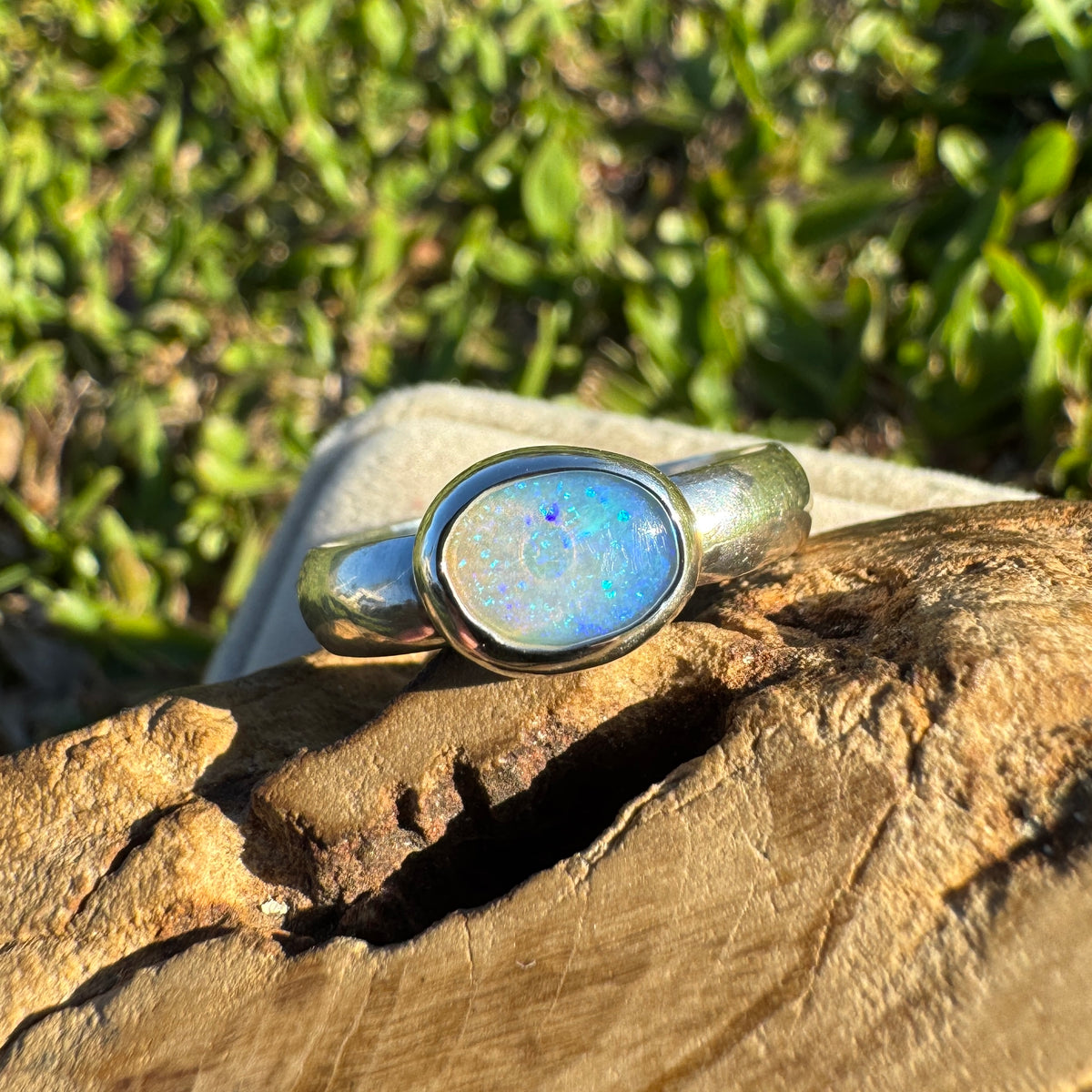 0.6ct Lightning Ridge Opal Ring ~ 'Otway Deep' | 925 Sterling Silver | Solid Australian Opal