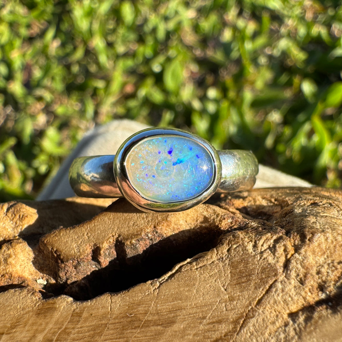 0.6ct Lightning Ridge Opal Ring ~ 'Otway Deep' | 925 Sterling Silver | Solid Australian Opal
