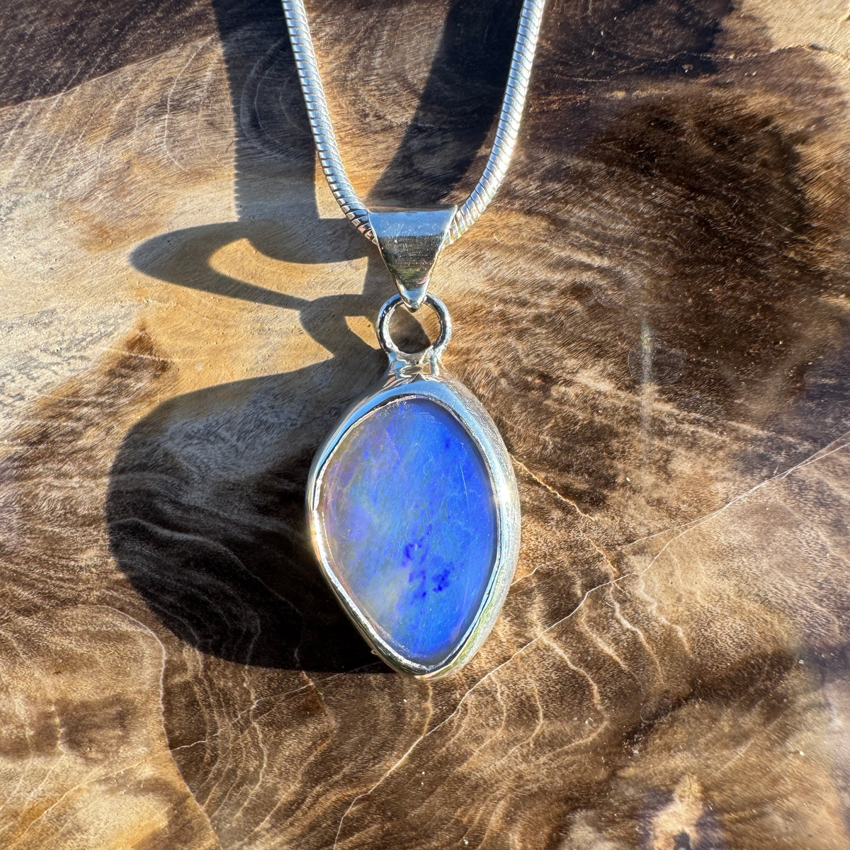 1.2ct Coober Pedy Opal Pendant Necklace ~ 'Cradle Dusk' | 925 Sterling Silver | Solid Australian Opal