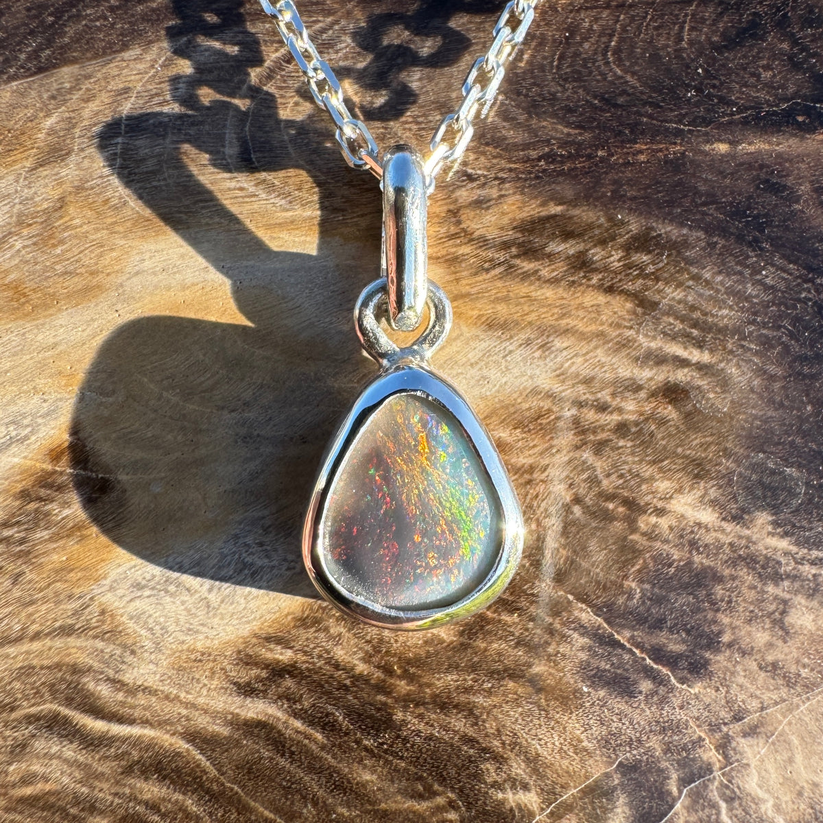 1ct Lightning Ridge Black Opal Pendant Necklace ~ 'Eyre Ember' | 925 Sterling Silver | Solid Australian Opal