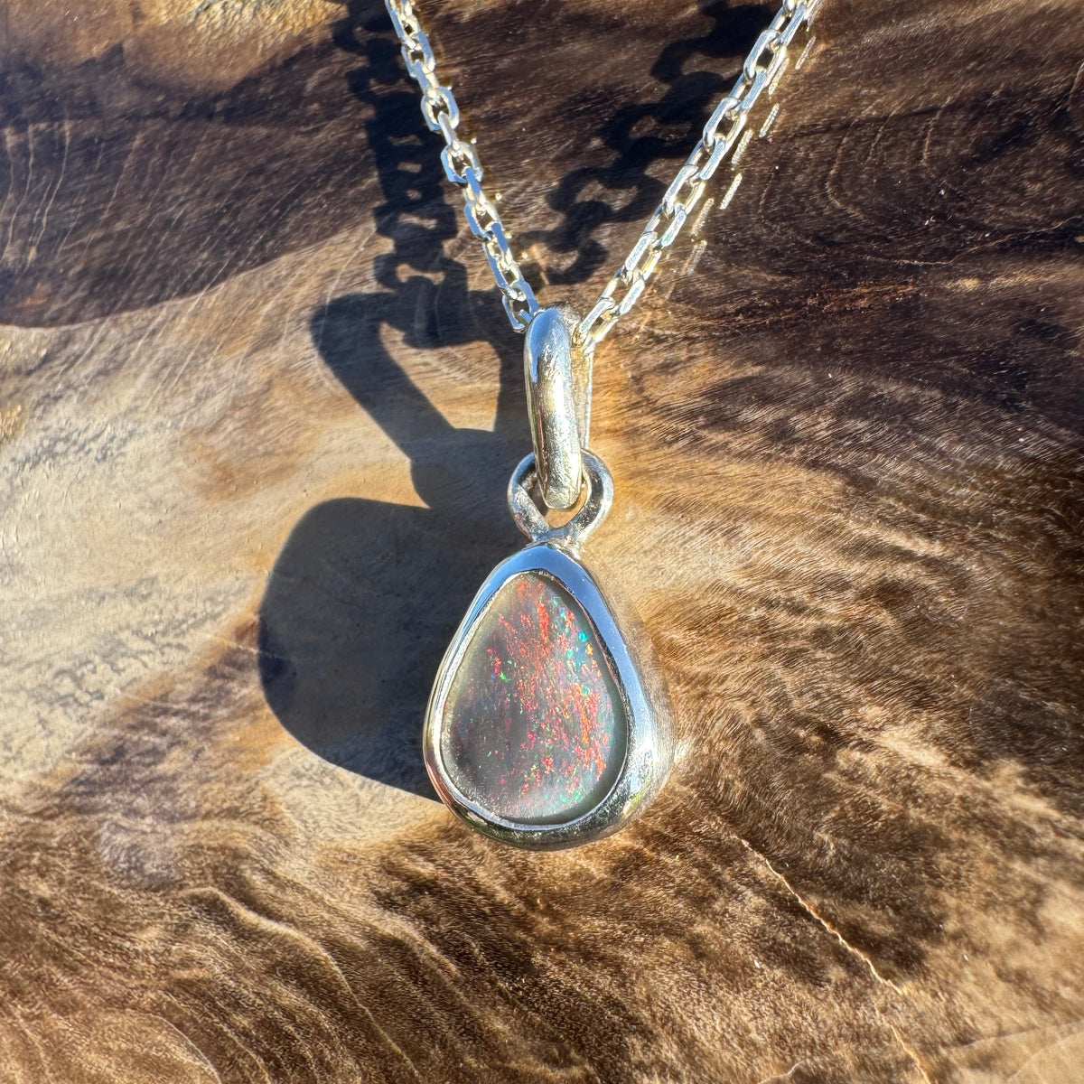 1ct Lightning Ridge Black Opal Pendant Necklace ~ 'Eyre Ember' | 925 Sterling Silver | Solid Australian Opal
