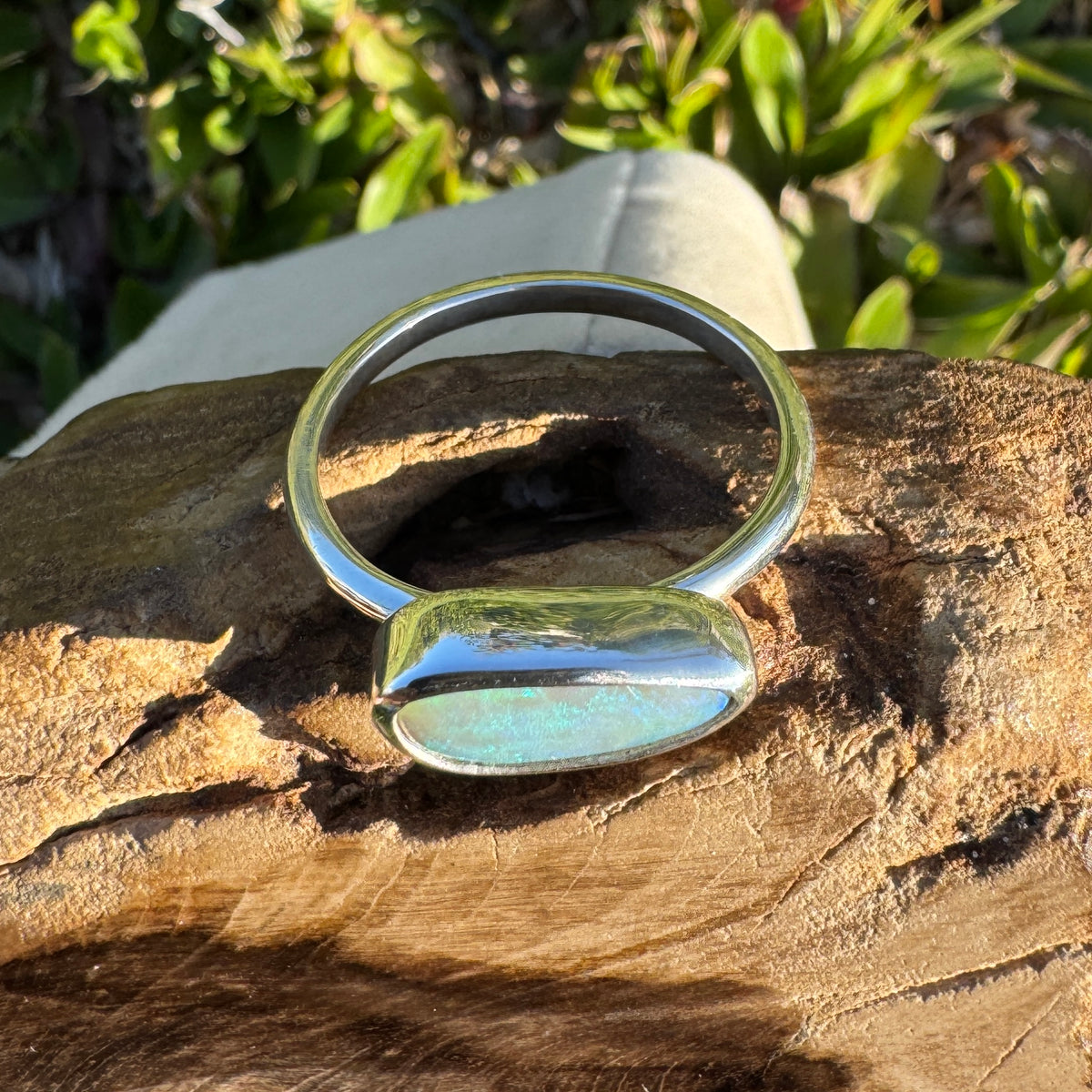 1.5ct Lightning Ridge Opal Ring ~ 'Snowy River Blue' | 925 Sterling Silver | Solid Australian Opal