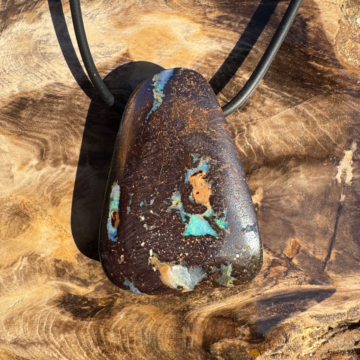 120ct Queensland Boulder Opal Pendant Necklace ~ 'Uluru Monolith' | Neoprene Leather with 925 Silver Clasps | Solid Australian Opal